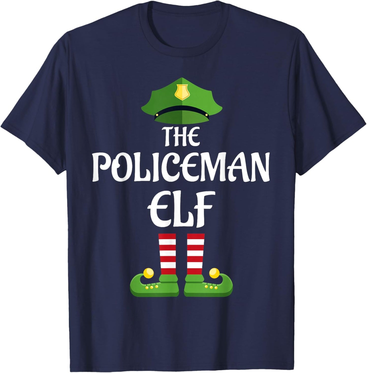 Policeman Elf Family Matching Group Christmas Police T-Shirt - T-Shirt | Navy