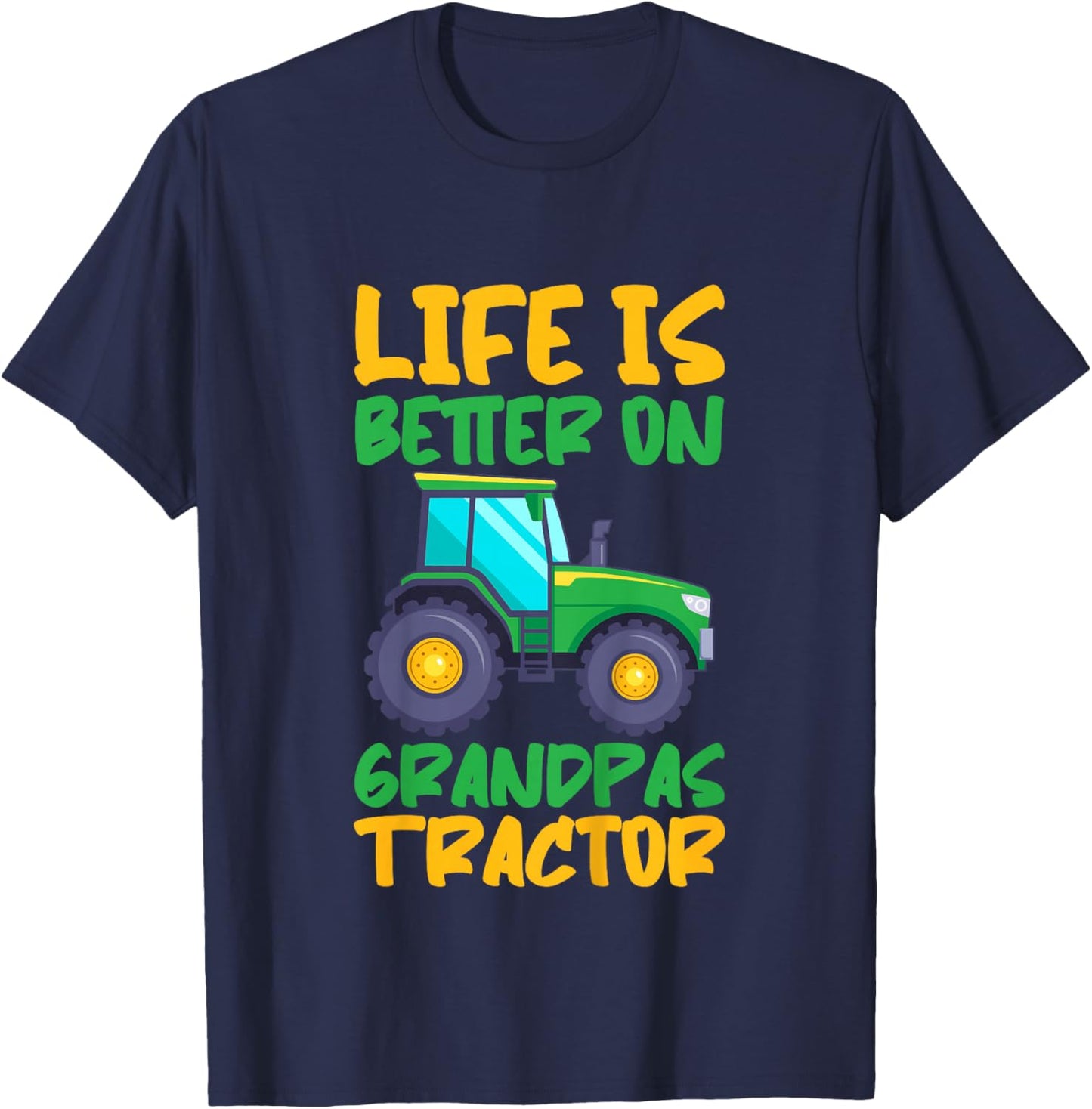 Young Farmer Funny Tractor Boy On Grandpas Tractor T-Shirt - T-Shirt | Navy