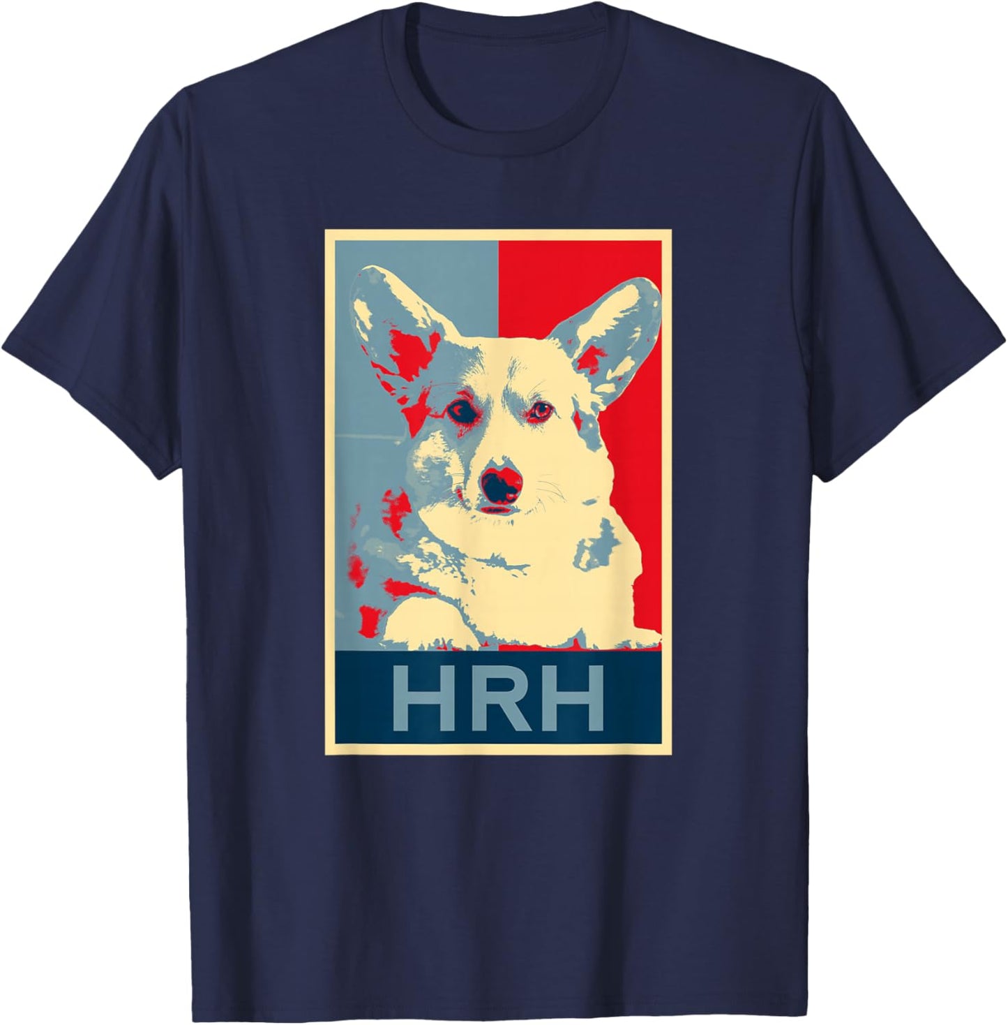 Corgi Dog Queen Pop Art Her Royal Highness HRH T-Shirt - T-Shirt | Navy