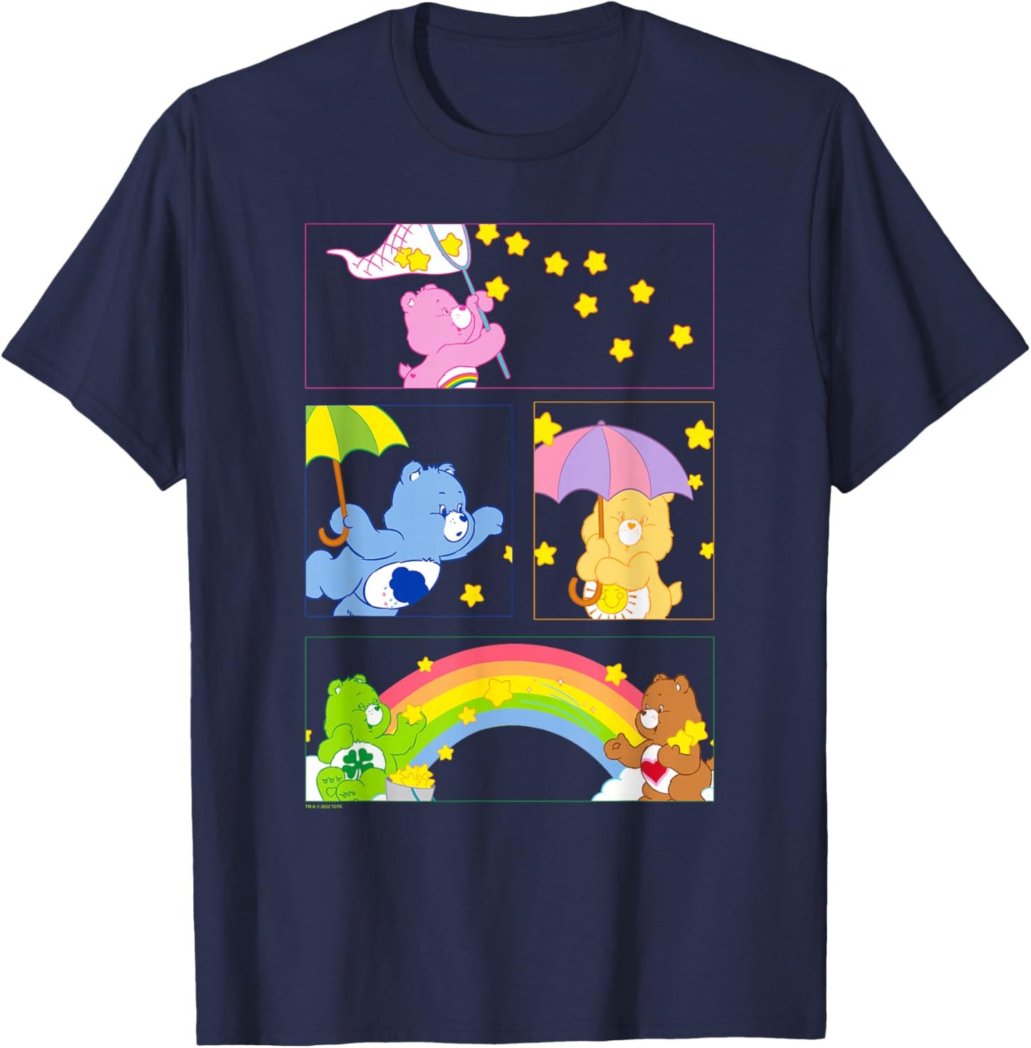 Care Bears Vintage Catching Stars Rainbow Group Panels T-Shirt - T-Shirt | Navy