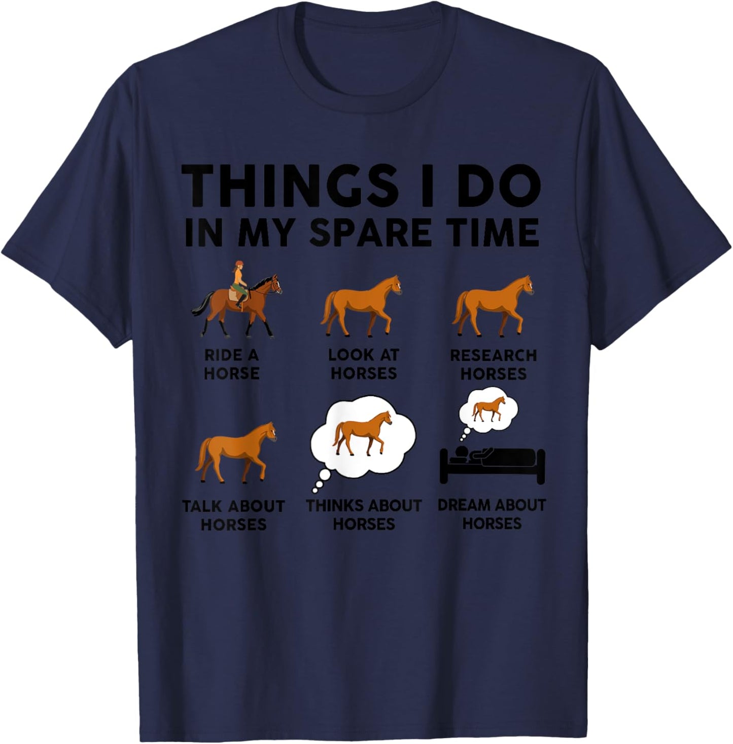 Horse-Shirt Women Girl Things I Do In My Spare Time Funny T-Shirt - T-Shirt | Navy