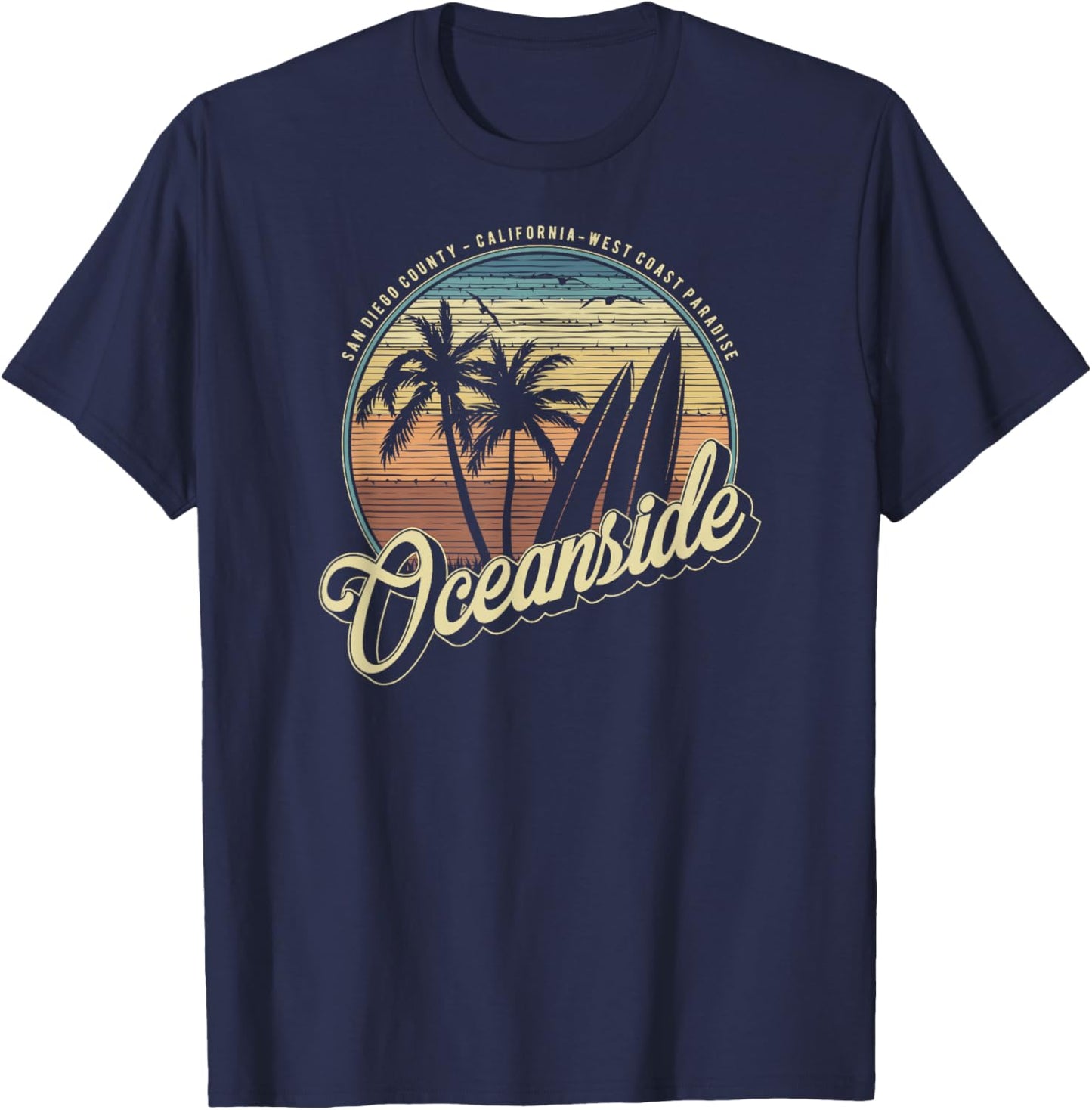 Vintage Oceanside San Diego County California Surf Style T-Shirt - T-Shirt | Navy