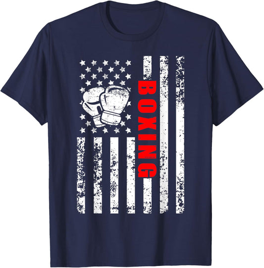 American Flag Boxing Patriotic Boxing T-Shirt - T-Shirt | Navy