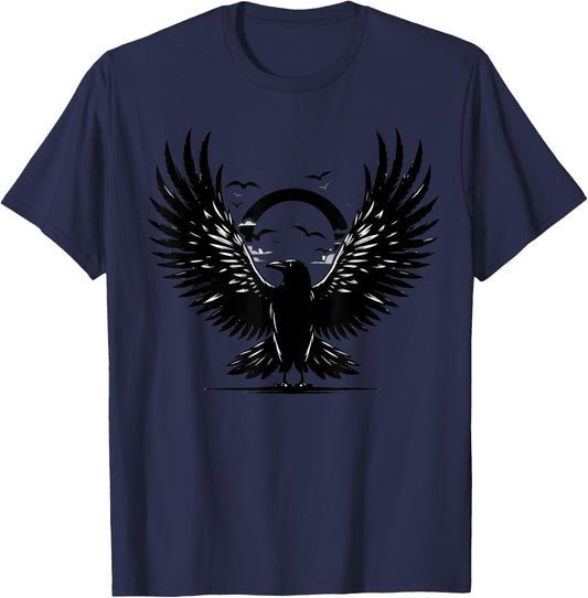 Beautiful Black Crow Raven Bird Silhouette T-Shirt - T-Shirt | Navy