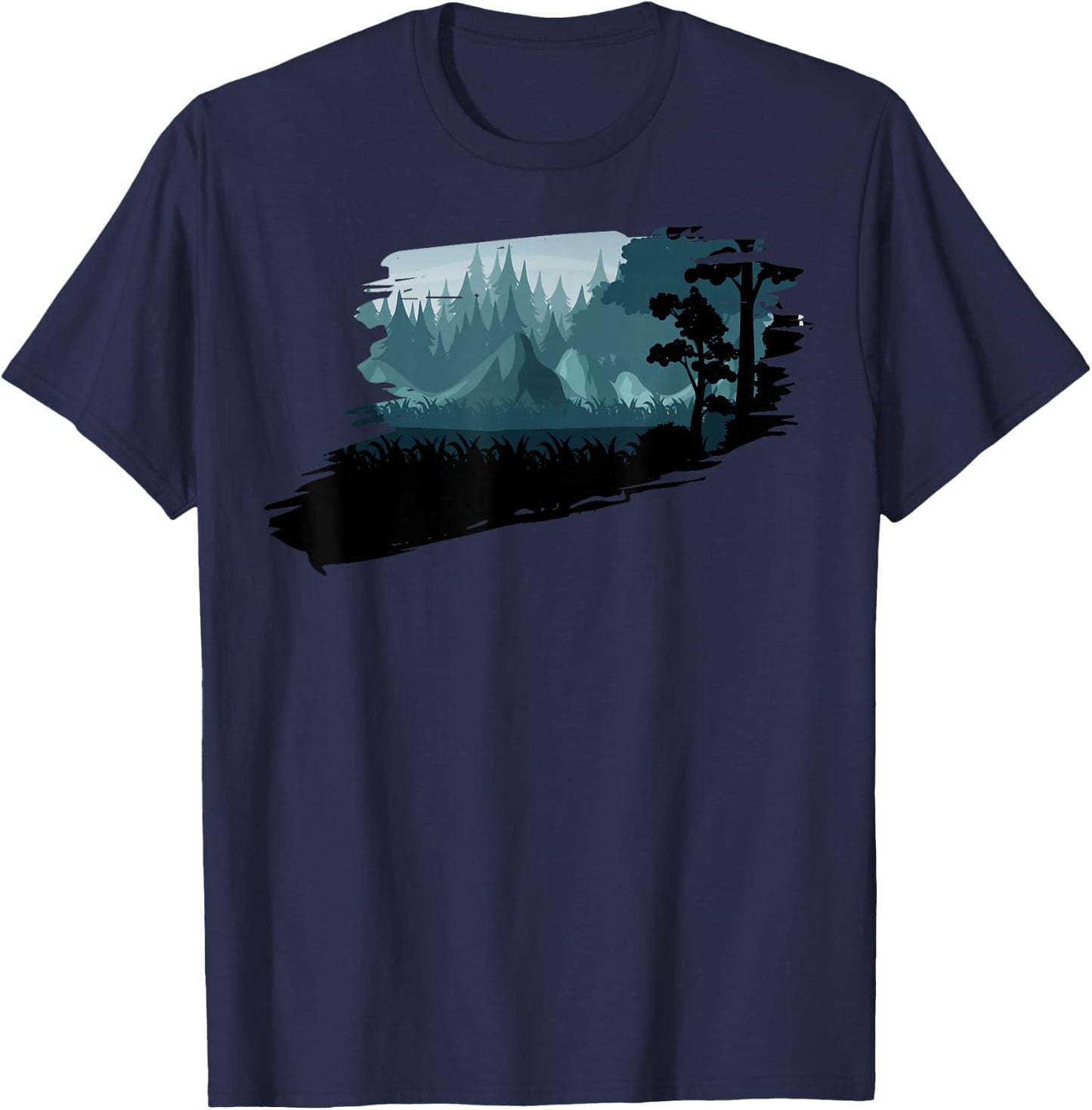 Beautiful Mountain, Nature Trees and Forest T-Shirt - T-Shirt | Navy