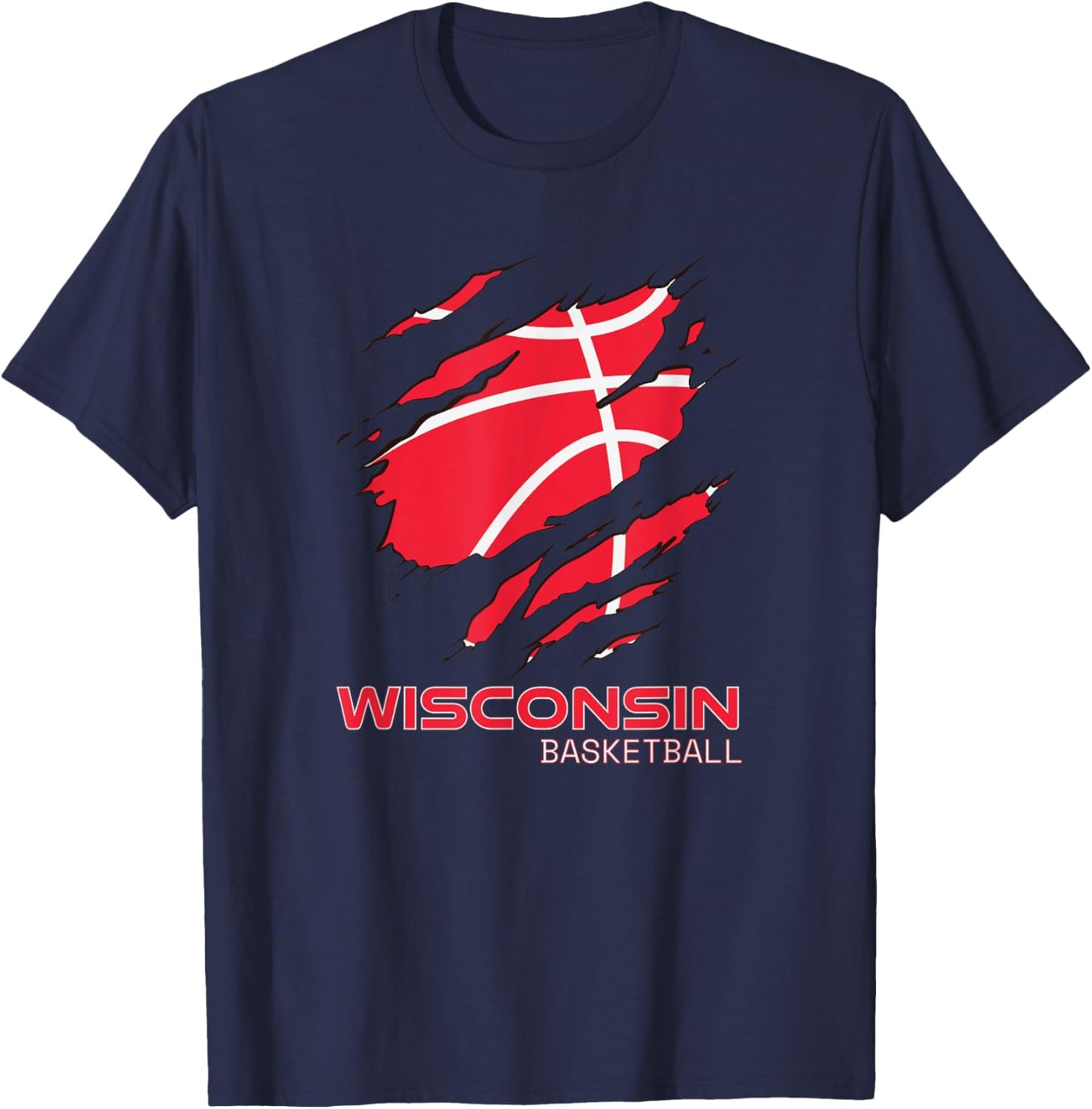 Distressed Basketball The Badger State Home Wisconsin Hoops T-Shirt - T-Shirt | Navy