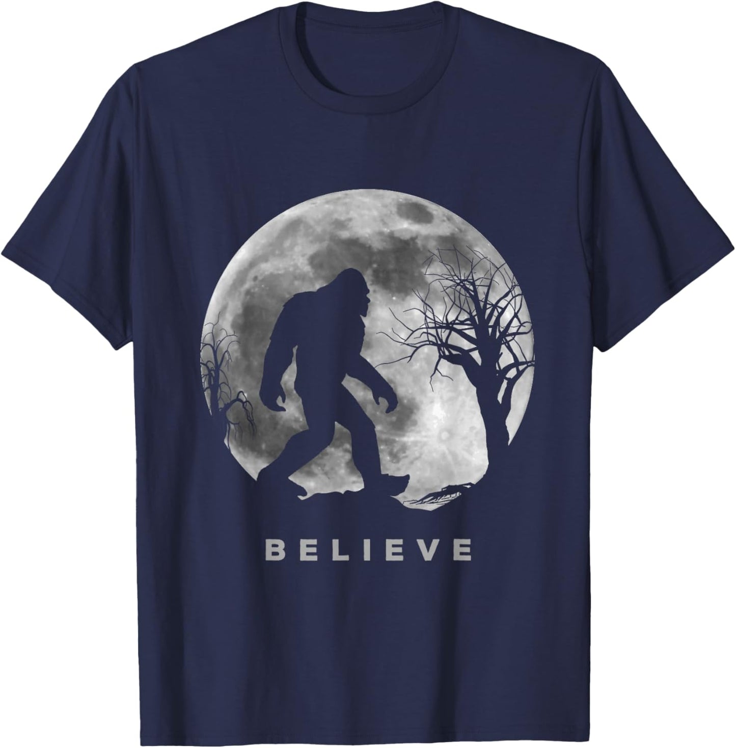 Bigfoot Night Full Moon Shirt I Believe Sasquatch Men Kids T-Shirt - T-Shirt | Navy