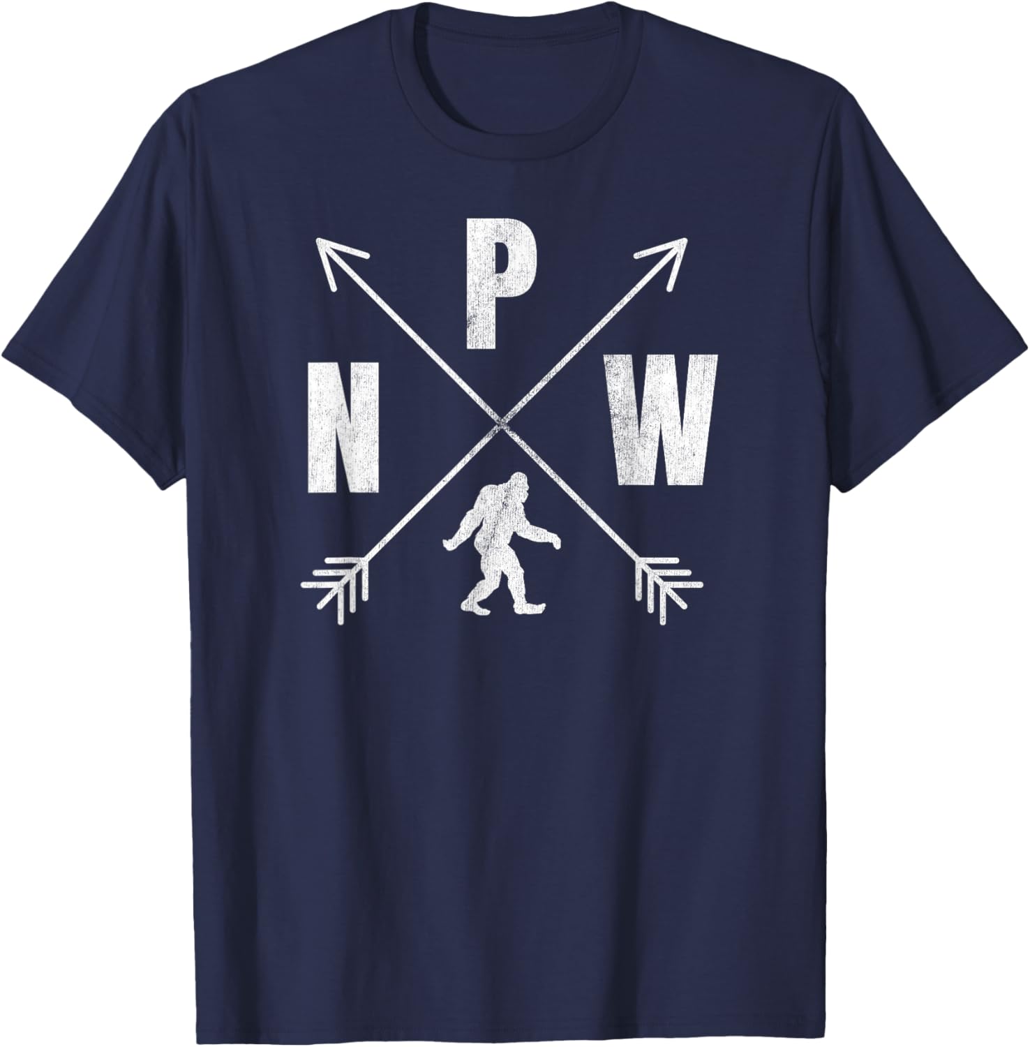 Bigfoot Sasquatch PNW Logo Compass Crossed Arrows Distressed T-Shirt - T-Shirt | Navy