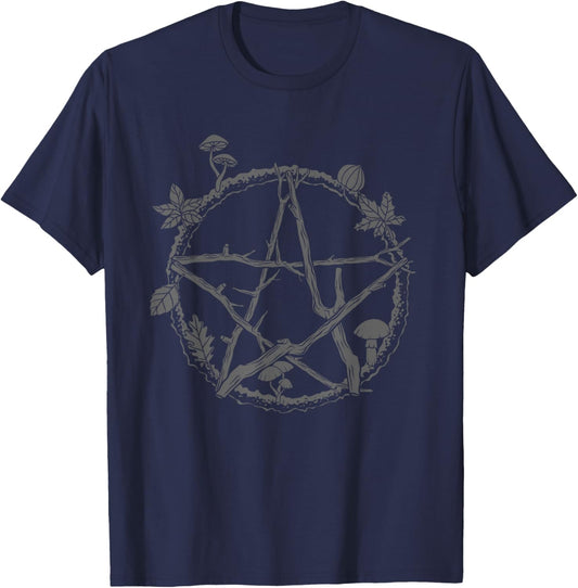 Dark Pentagram Wreath Nature Satanic Symbol Gothic Punk Emo T-Shirt - T-Shirt | Navy