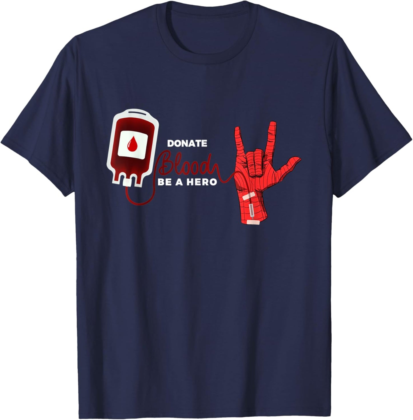 Funny Donate Blood Be A Hero Blood Donor Superhero T-Shirt - T-Shirt | Navy