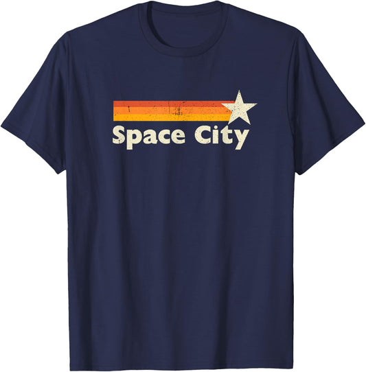 Retro Distressed Houston Baseball Space City T-Shirt - T-Shirt | Navy