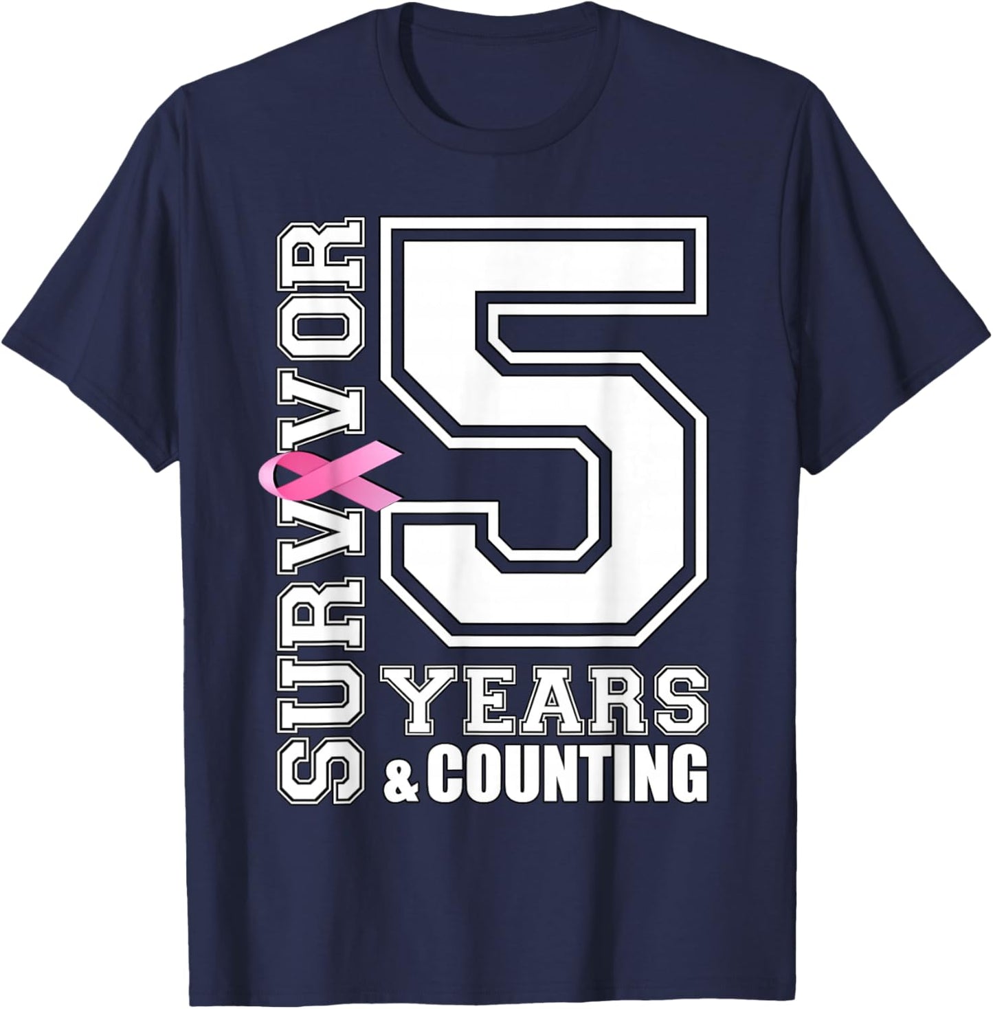 5 Years Breast Cancer Survivor Pink Ribbon Gifts T-Shirt - T-Shirt | Navy