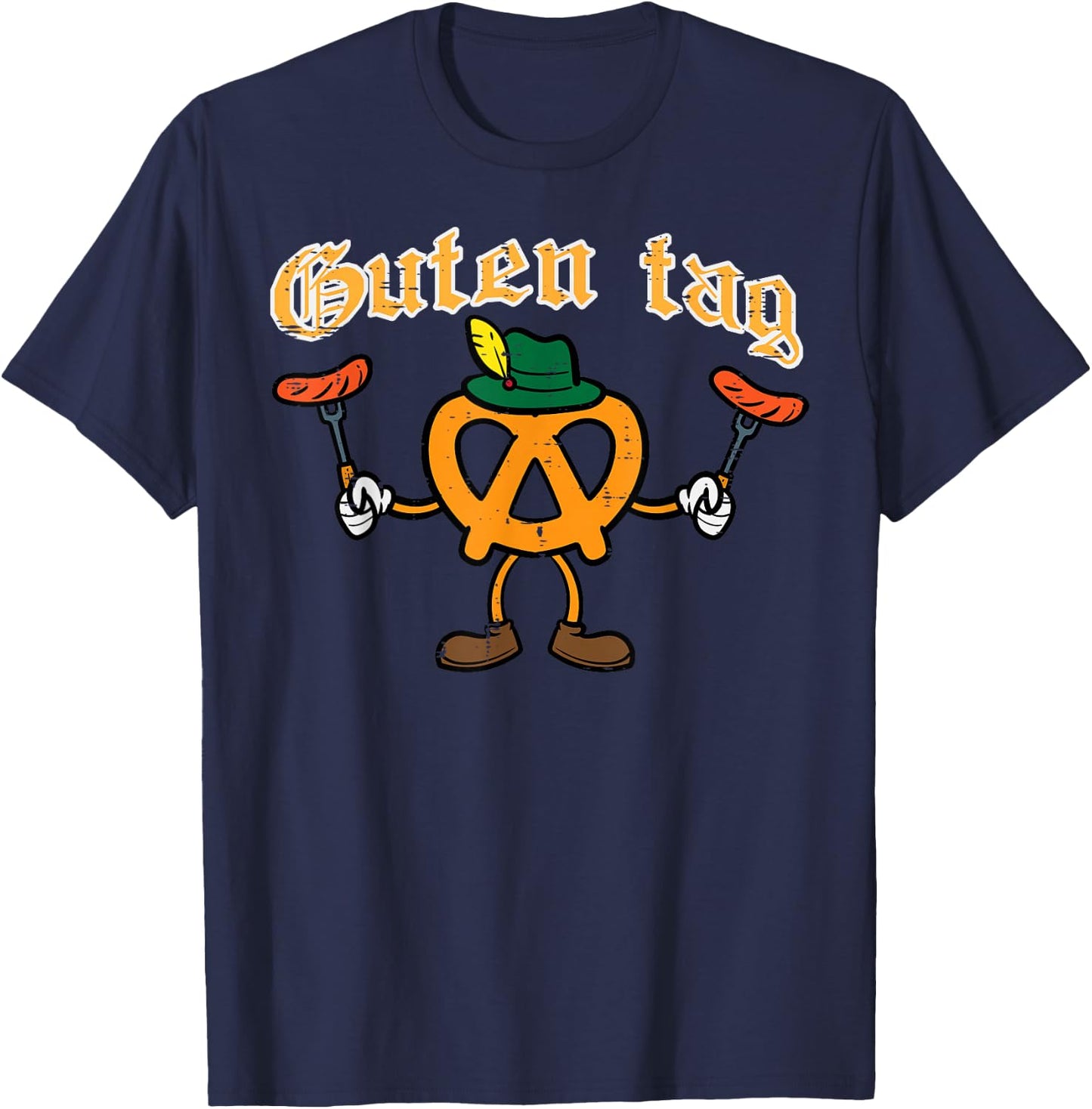 Oktoberfest Guten Tag Pretzel Sausages German Kids Men Women T-Shirt - T-Shirt | Navy