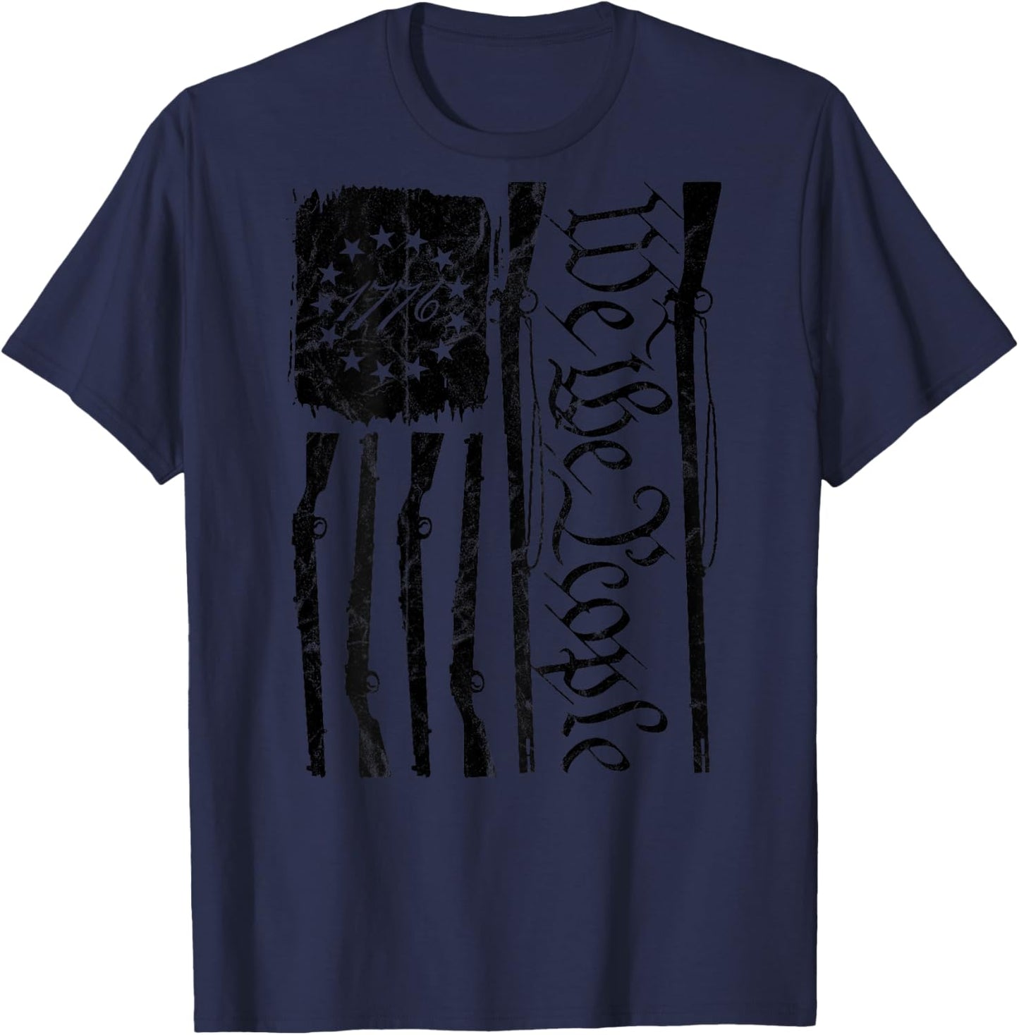 We The People Gun Rights American Flag 4th of July On Back T-Shirt - T-Shirt | Navy
