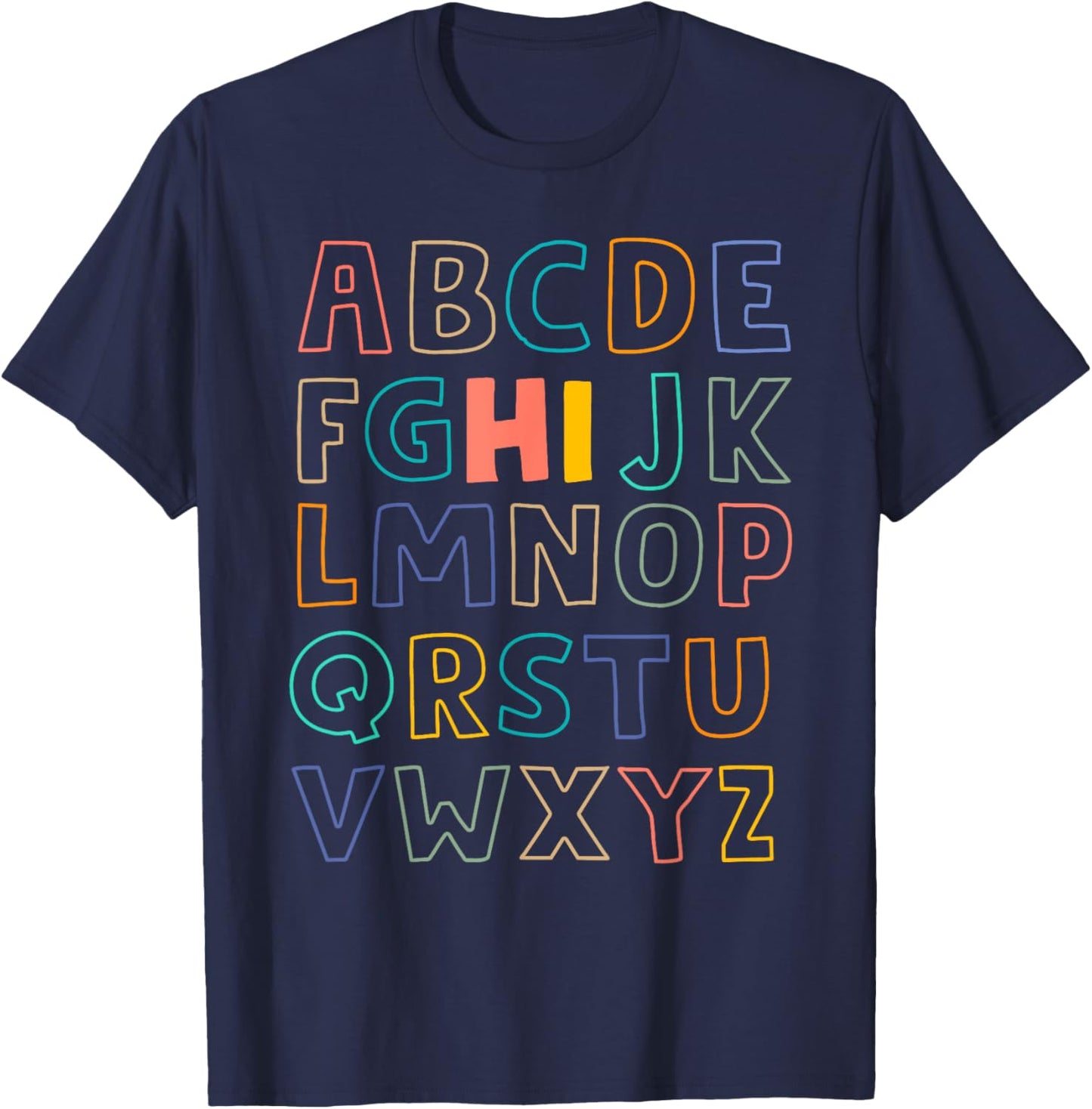 Funny Pre K Kindergarten Hi Alphabet Back To School Teachers Men Women Girls Kids T-Shirt - T-Shirt | Navy