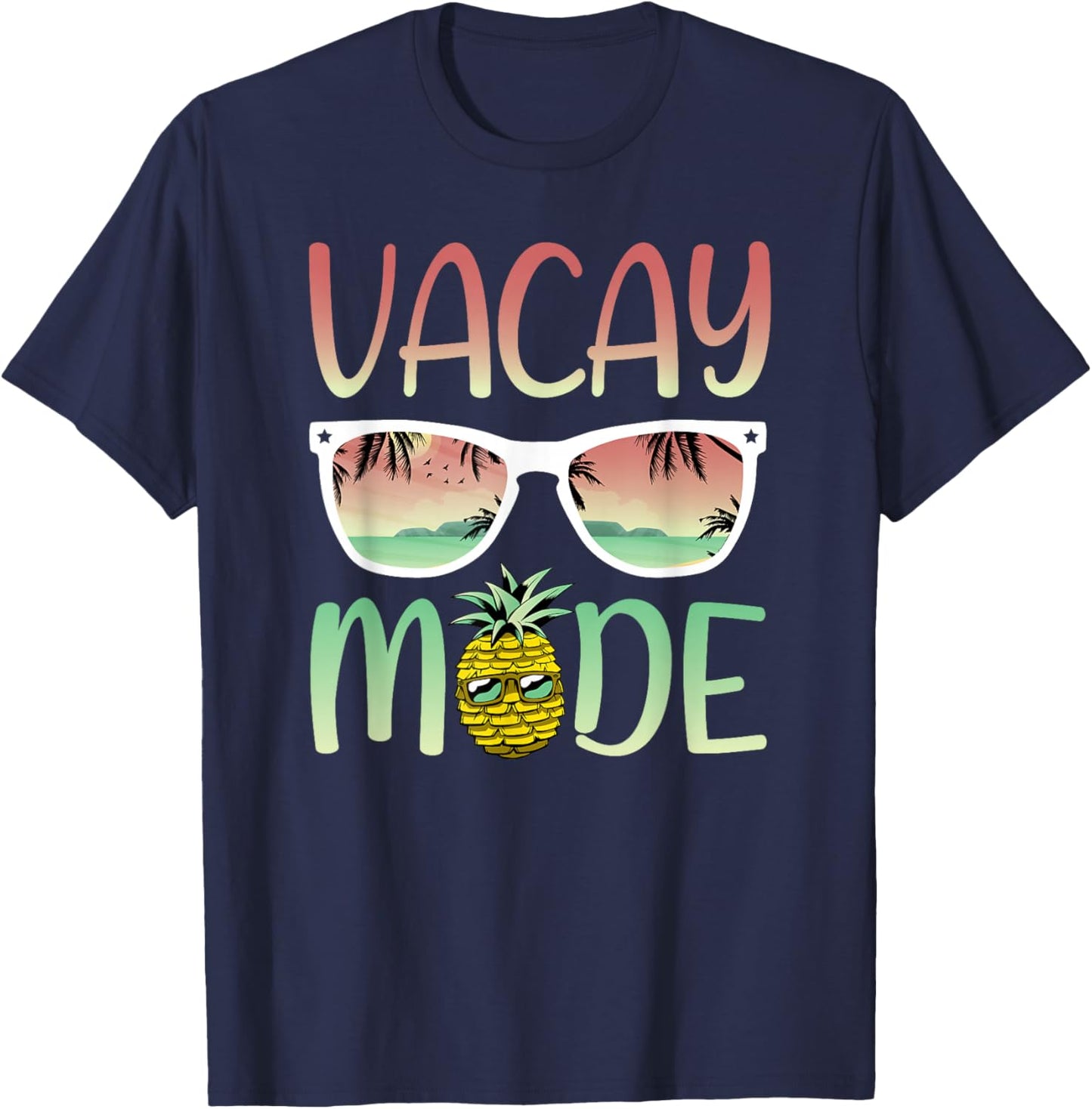 Vacay Mode | Funny Ananas with Sunglasses in Vacay Mode Small T-Shirt - T-Shirt | Navy