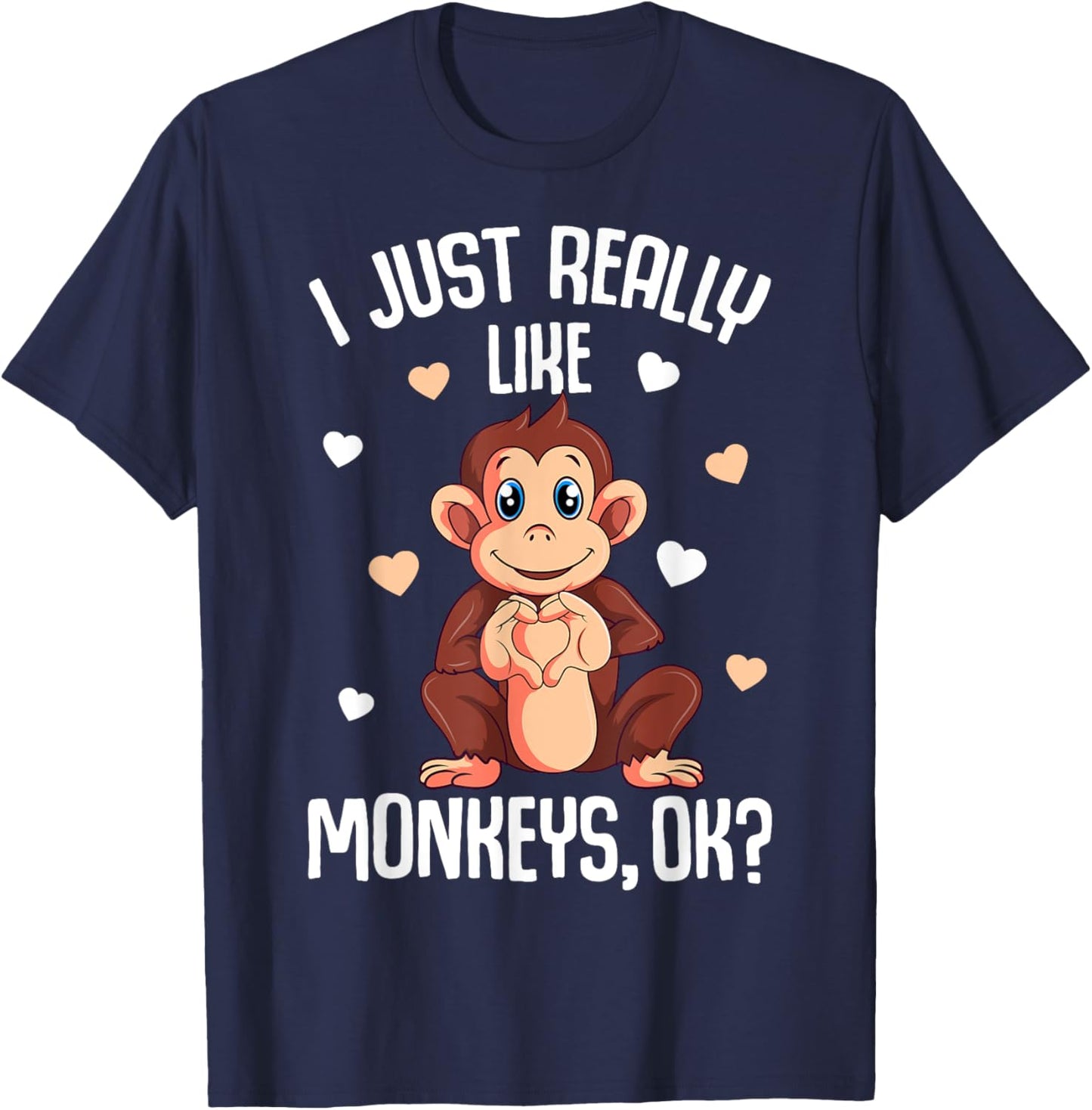 I Just Really Like Monkeys Kids Girls Women Monkey T-Shirt - T-Shirt | Navy