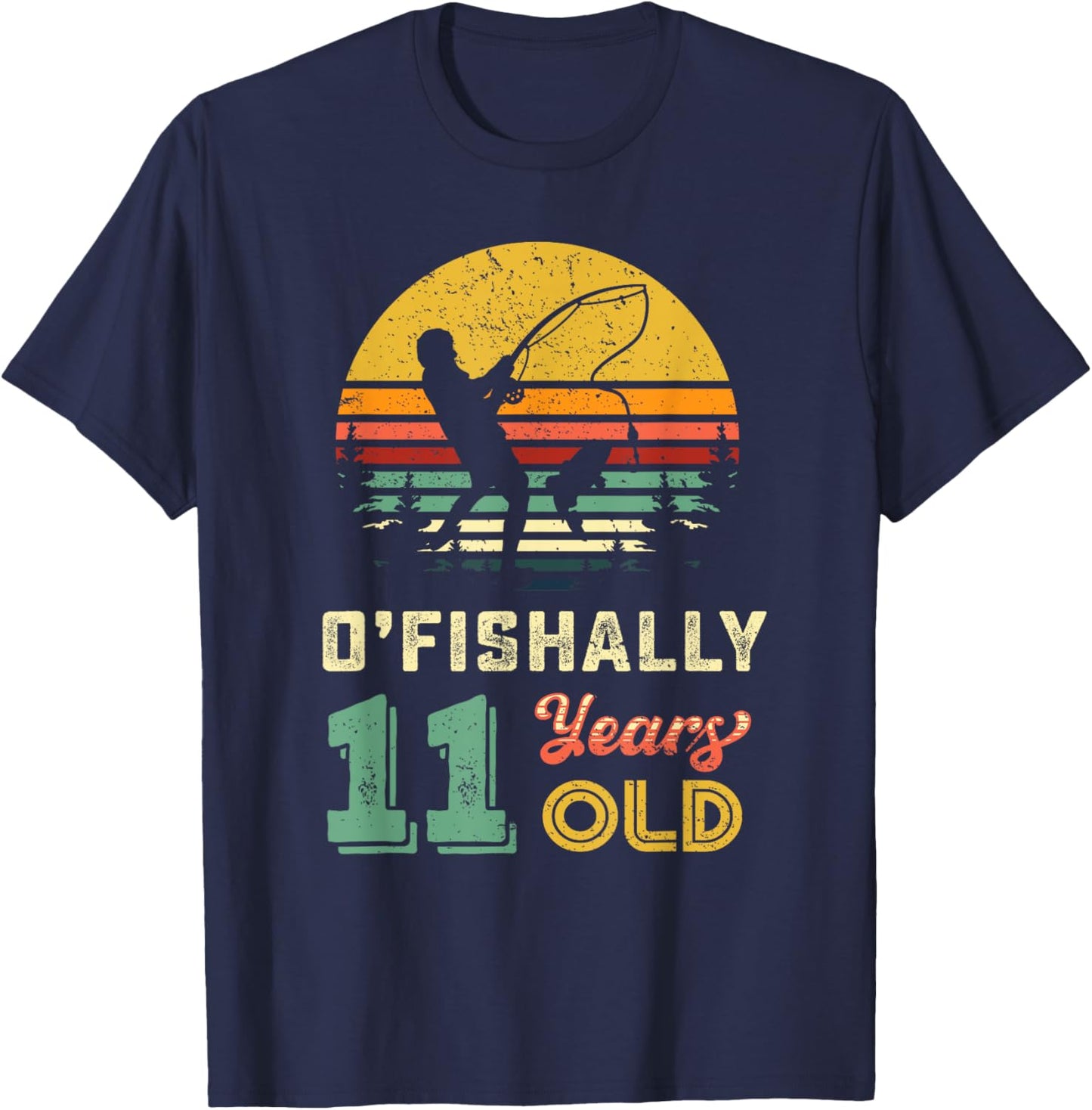 Ofishally 11 Year Old Fishing 11th Birthday Party Fisher Boy T-Shirt - T-Shirt | Navy