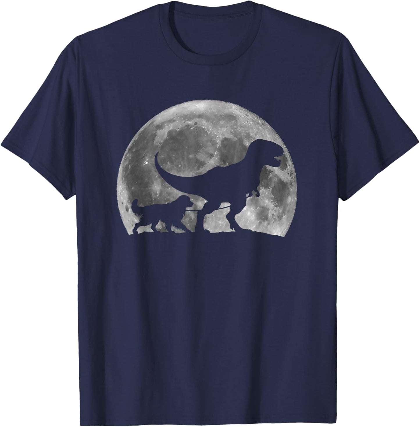 T Rex Walking a Dog Funny Golden Retriever Moon Halloween T-Shirt - T-Shirt | Navy