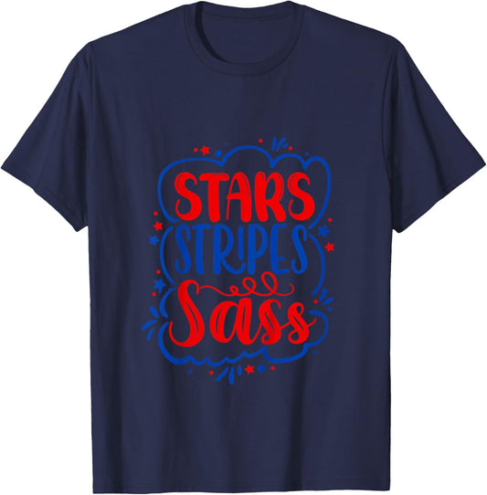 Stars Stripes Sass Funny 4th Of July Patriotic Baby Toddler for Kids T-Shirt - T-Shirt | Navy