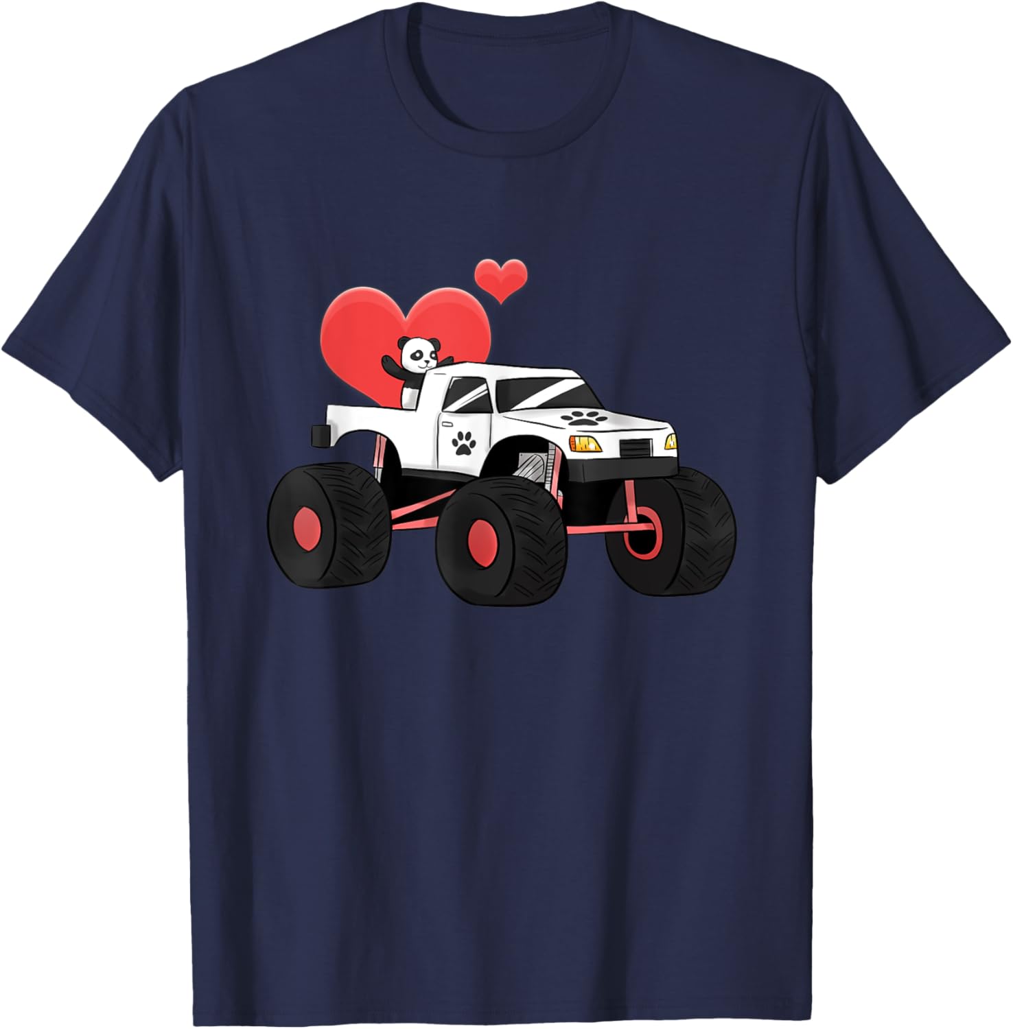 Monster Truck Muscle Car Amazing Panda Style Heart Wheels T-Shirt - T-Shirt | Navy