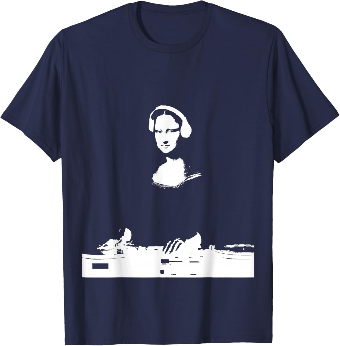 Mona Lisa DJ Art - Funny EDM Techno Rave Music T-Shirt - T-Shirt | Navy