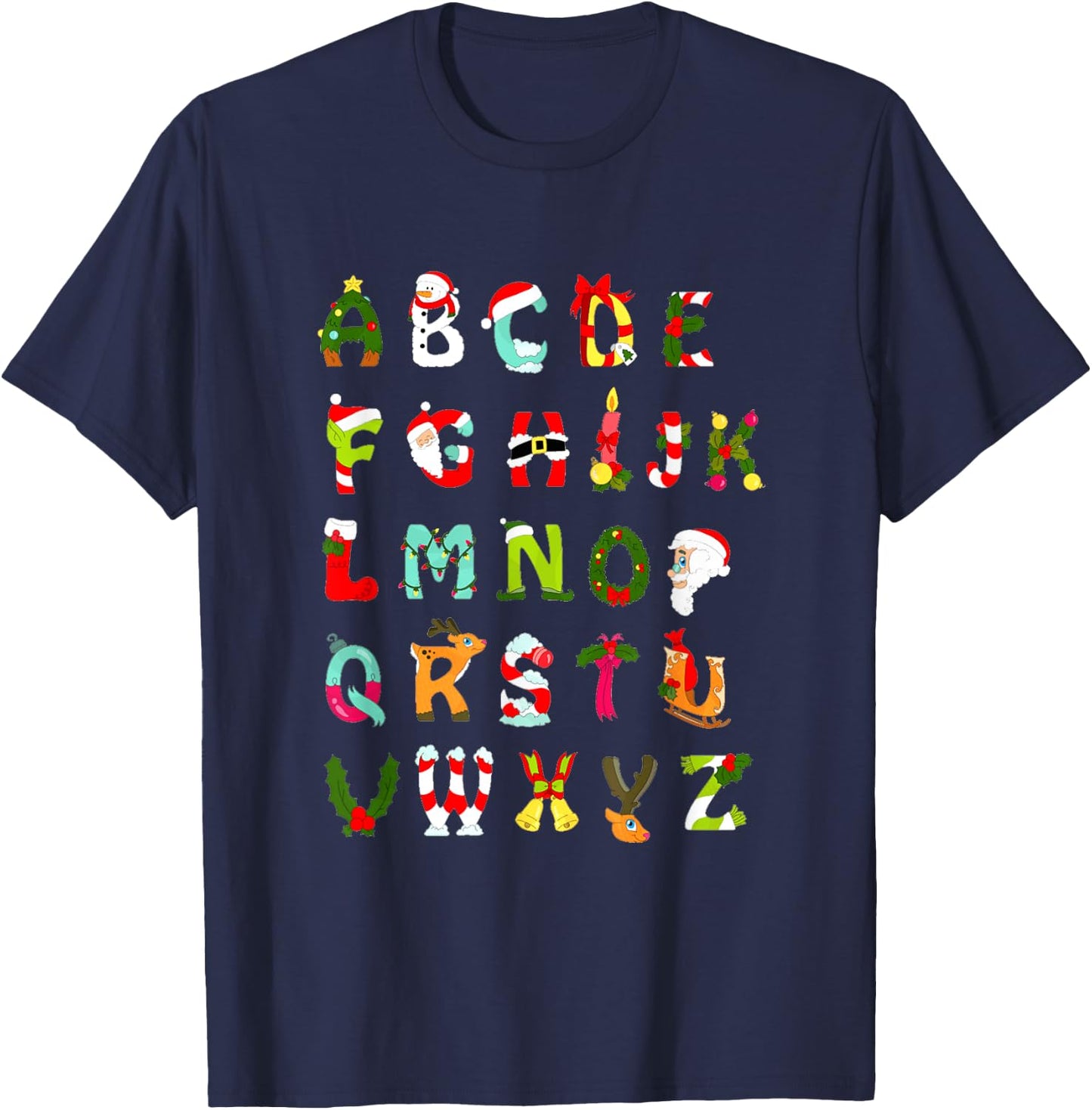 Christmas Alphabet ABC Cute Xmas Prek Teacher Men Women T-Shirt - T-Shirt | Navy