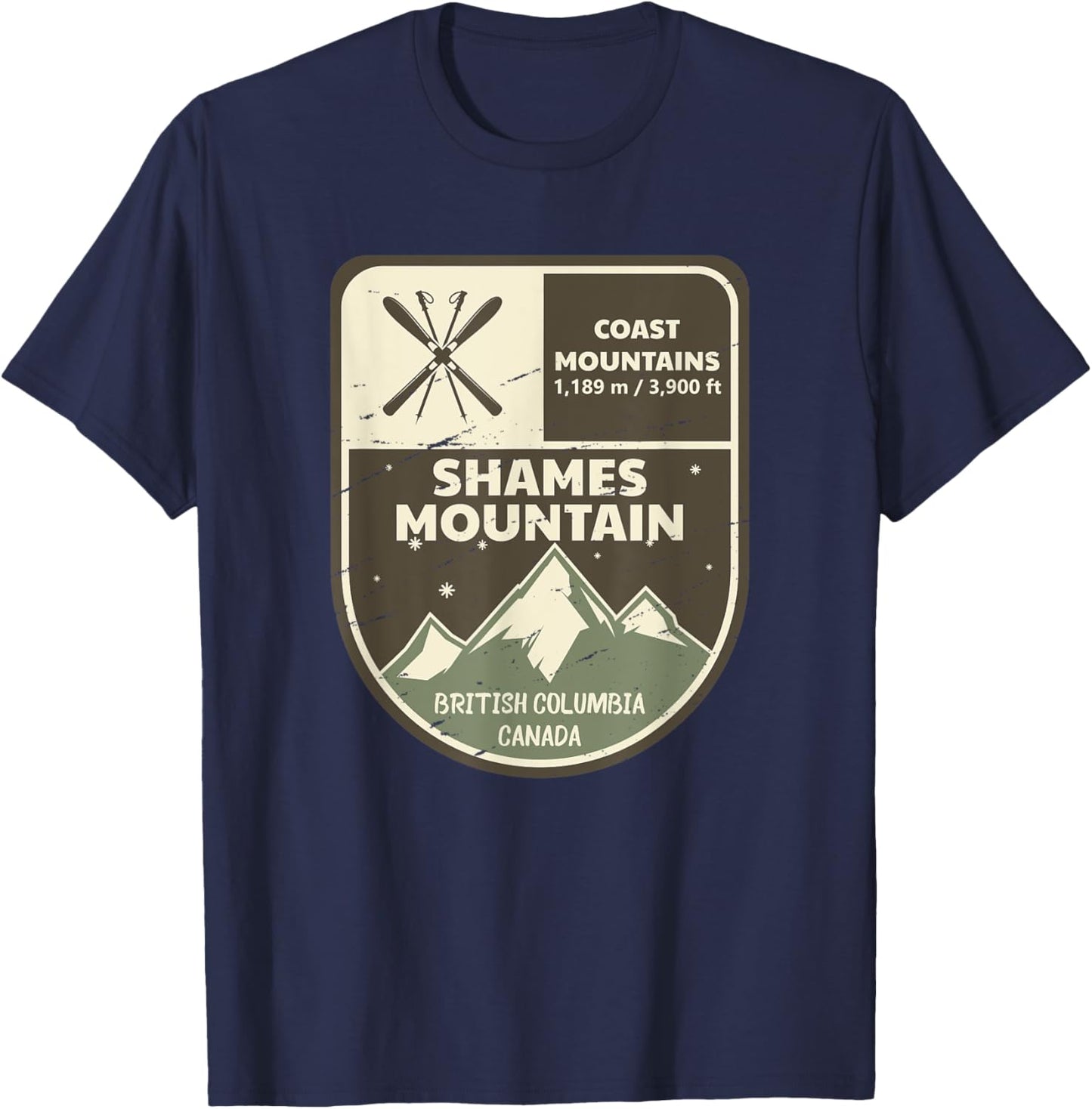 Shames Mountain Coast Mountains Canada Vintage T-Shirt - T-Shirt | Navy