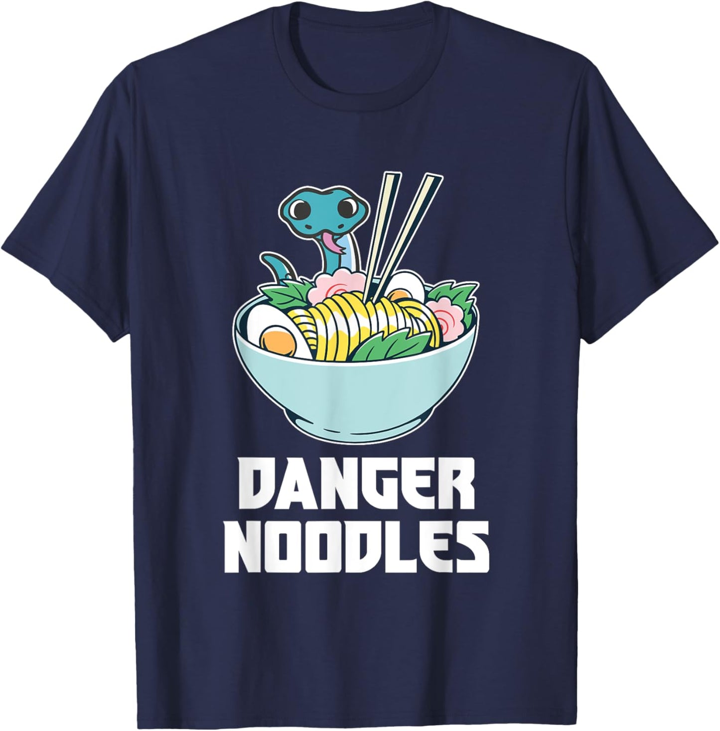 Danger Noodles, Snake Kawaii Anime Funny Ramen Soup Snakes T-Shirt - T-Shirt | Navy