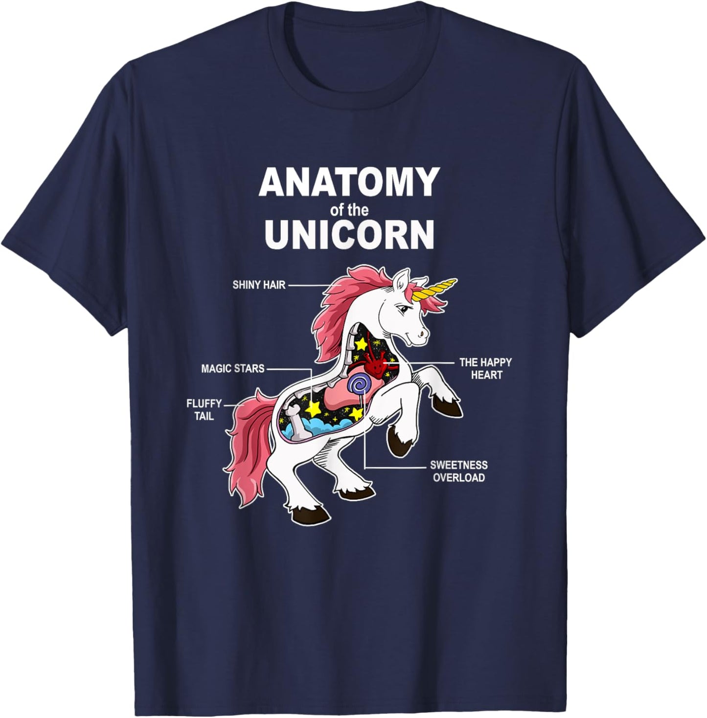 Unicorn Anatomy Cute Magic Creature Funny T-Shirt - T-Shirt | Navy