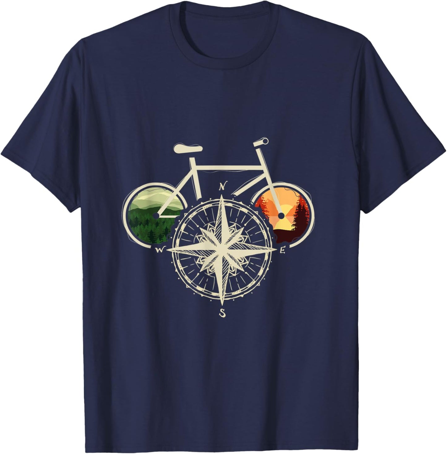 Retro Bicycle With Compass & Mountains I Bicycle Cycologist T-Shirt - T-Shirt | Navy
