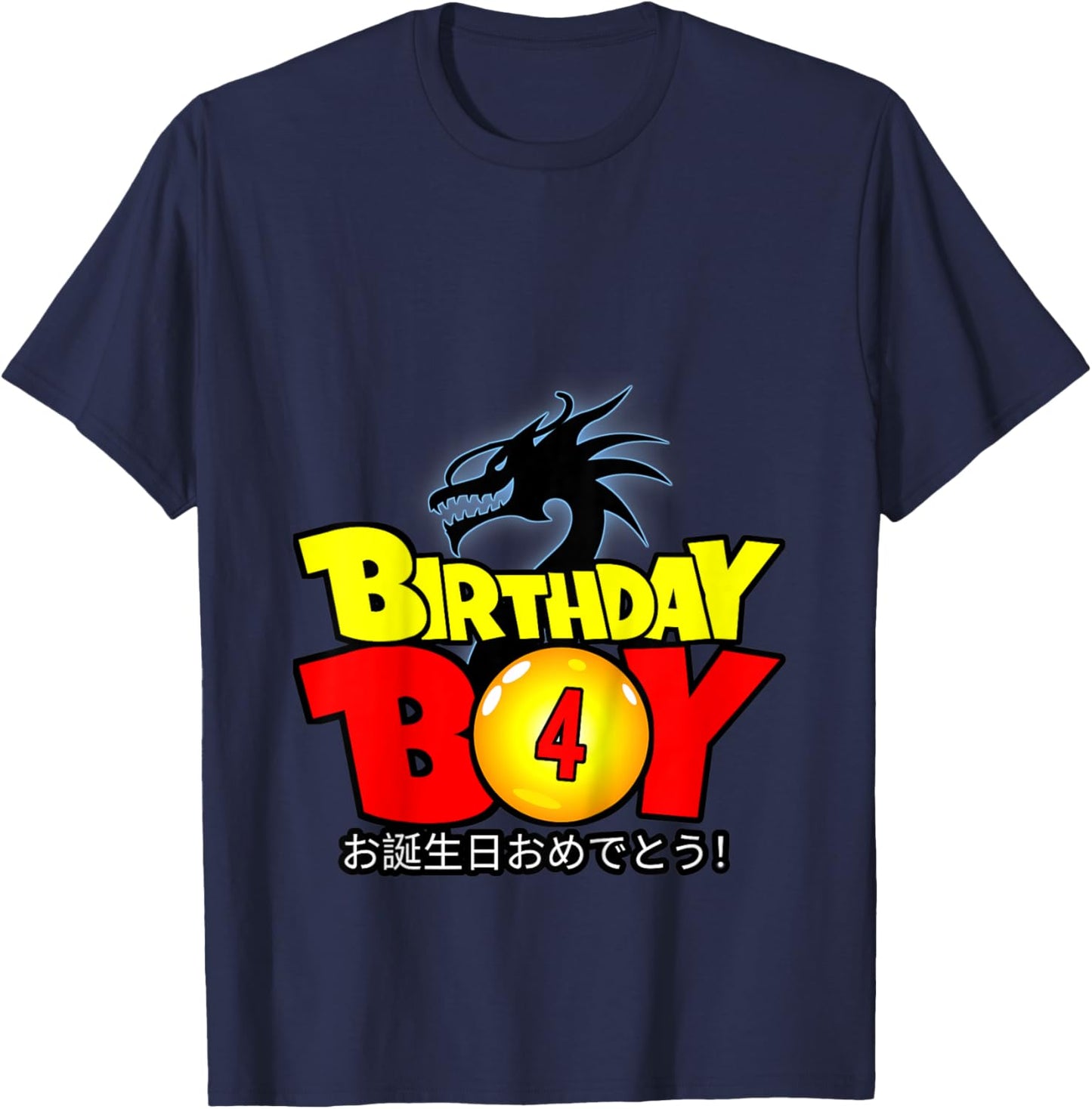 Kids 4 Year Old 4th Dragon Anime Style Birthday Gift Boys T-Shirt - T-Shirt | Navy