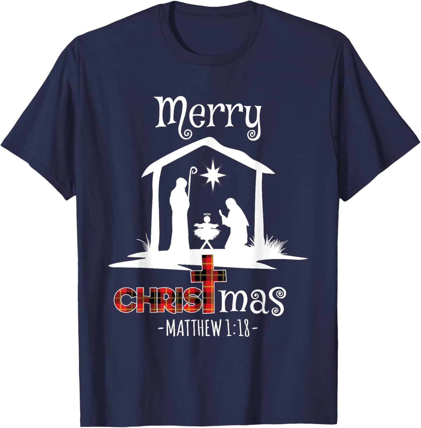 Merry Christmas Cute Buffalo Plaid Christians T-Shirt - T-Shirt | Navy