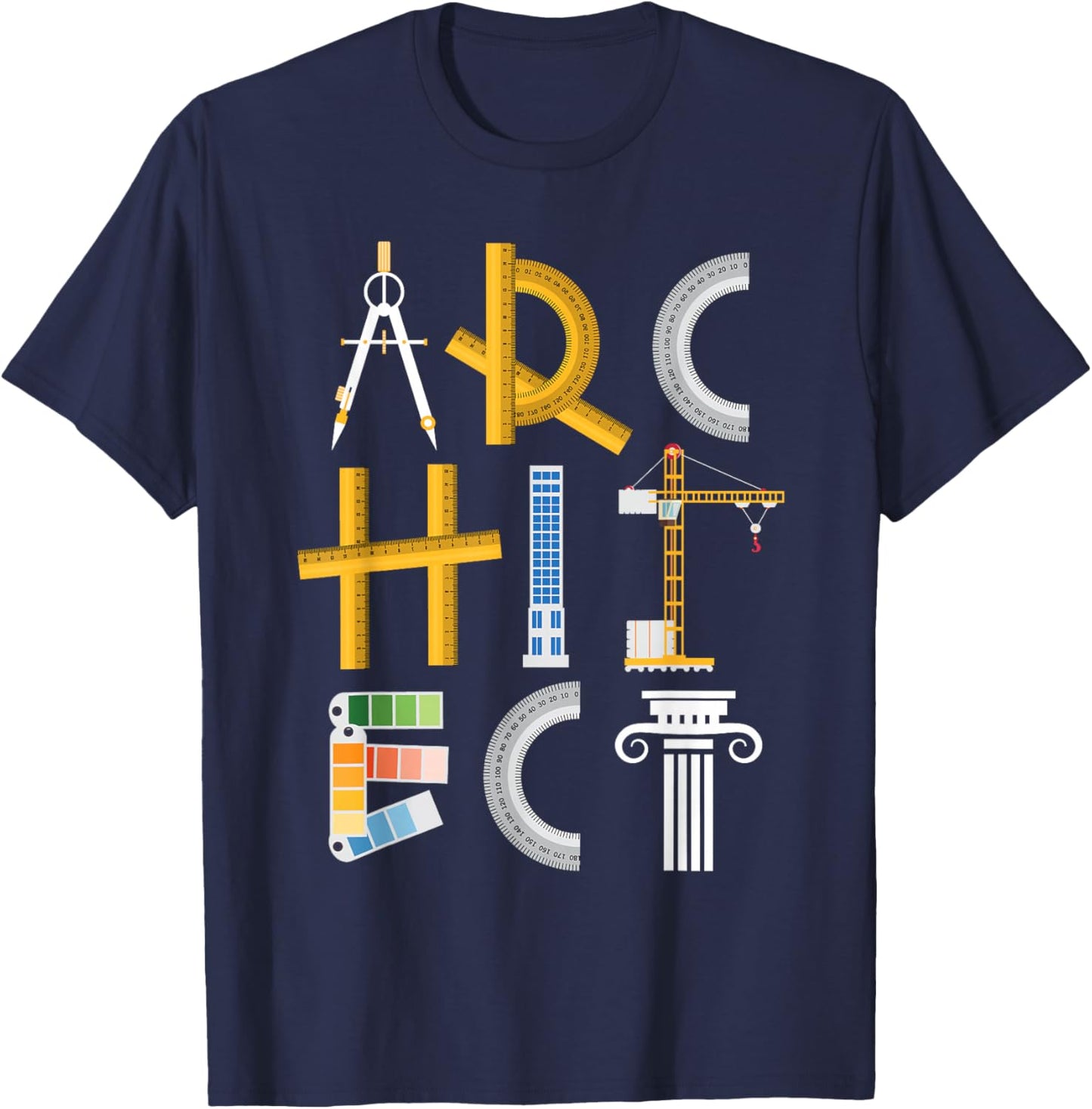 Architect - Artwork Drawing Design Architecture Construction T-Shirt - T-Shirt | Navy