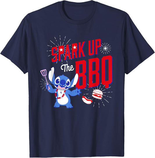 Disney Stitch Spark Up the BBQ 4th of July Cookout USA 250th T-Shirt - T-Shirt | Navy