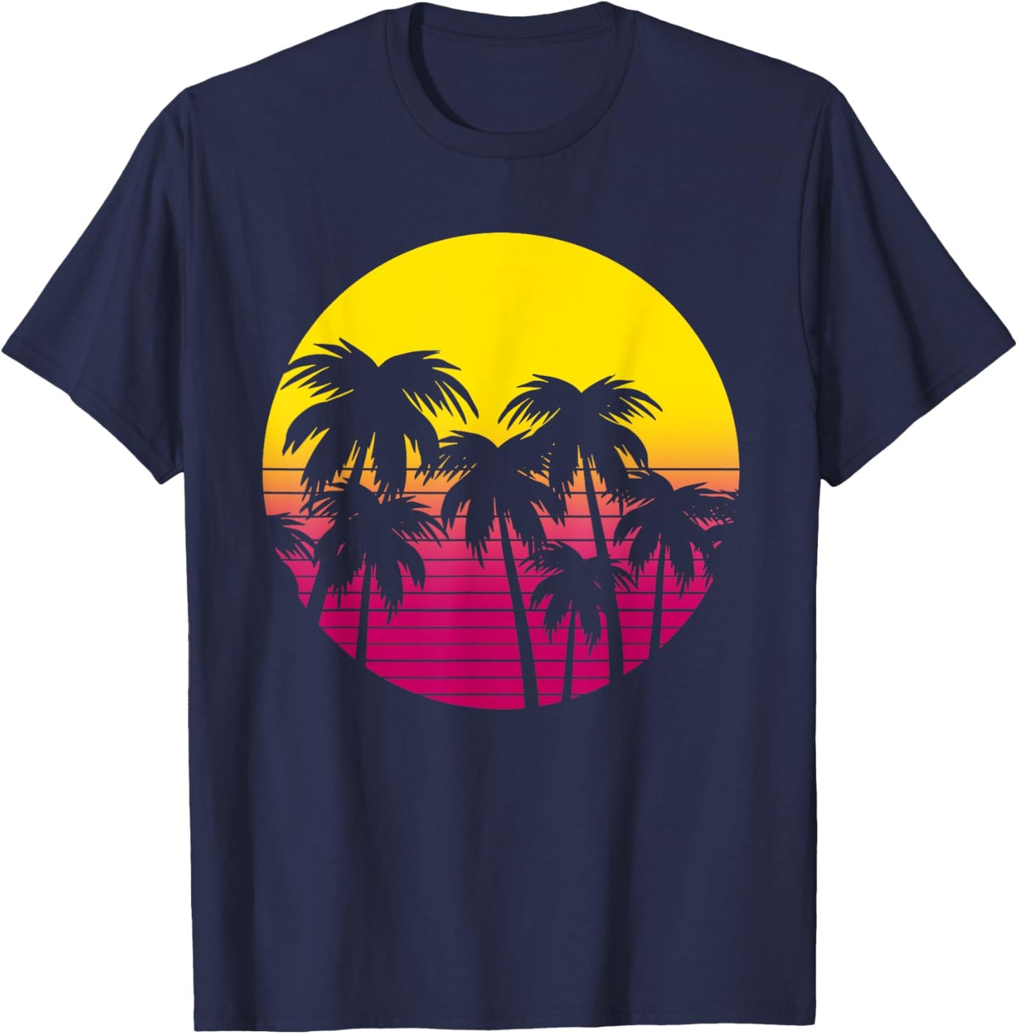 Retro Palm Trees Beach Sunset 80s Summer Vacation Men Women Girls Kids T-Shirt - T-Shirt | Navy