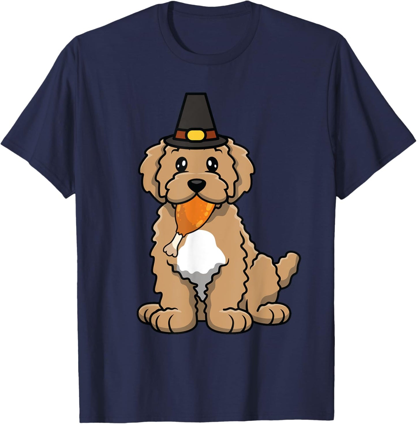 Poodle Eating Turkey Leg Thanksgiving Day Dog Puppy Fall Men Women Girls Kids T-Shirt - T-Shirt | Navy