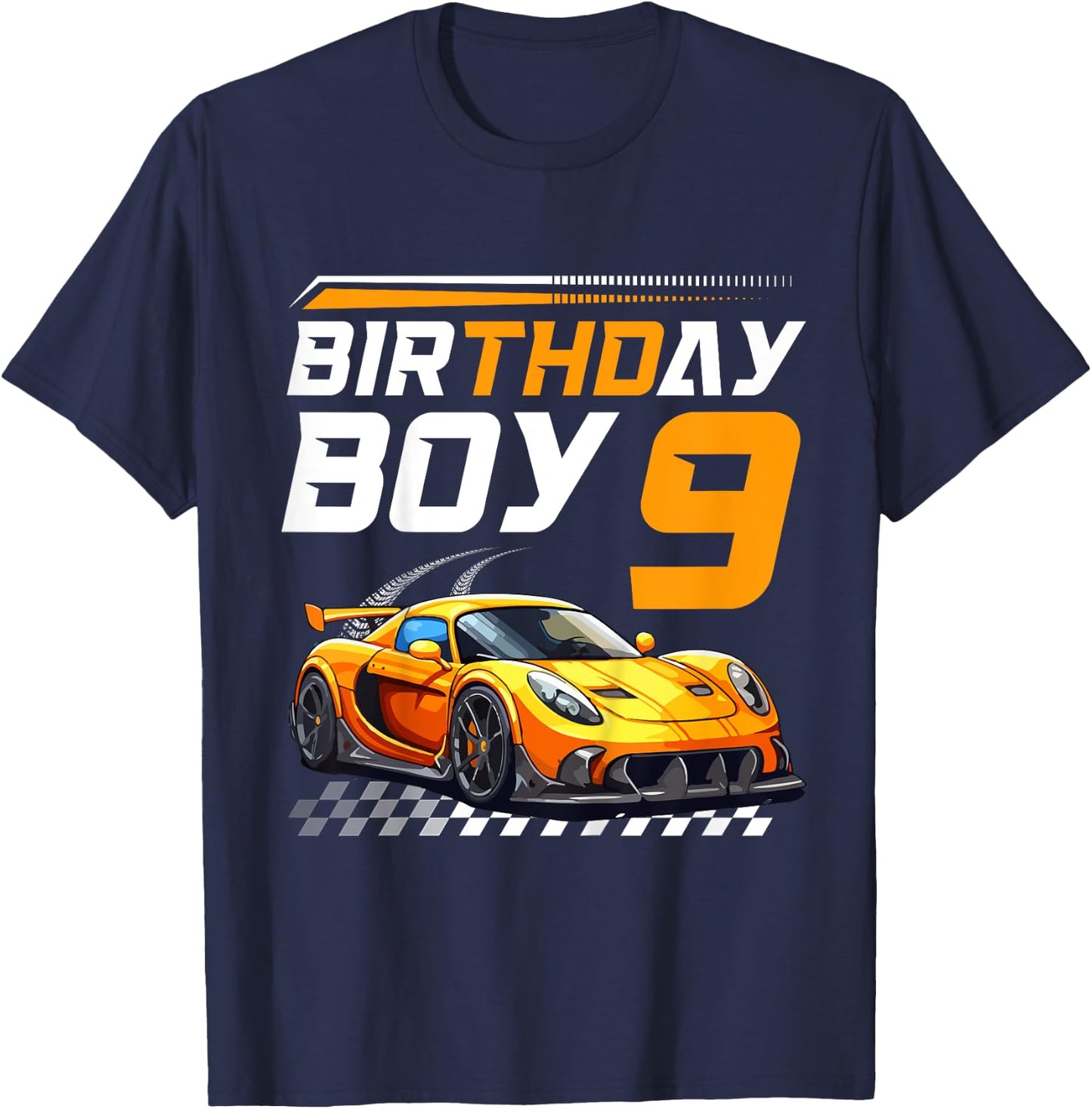 Kids Birthday Boy 9 years Race Car 9th Birthday Racing Car T-Shirt - T-Shirt | Navy