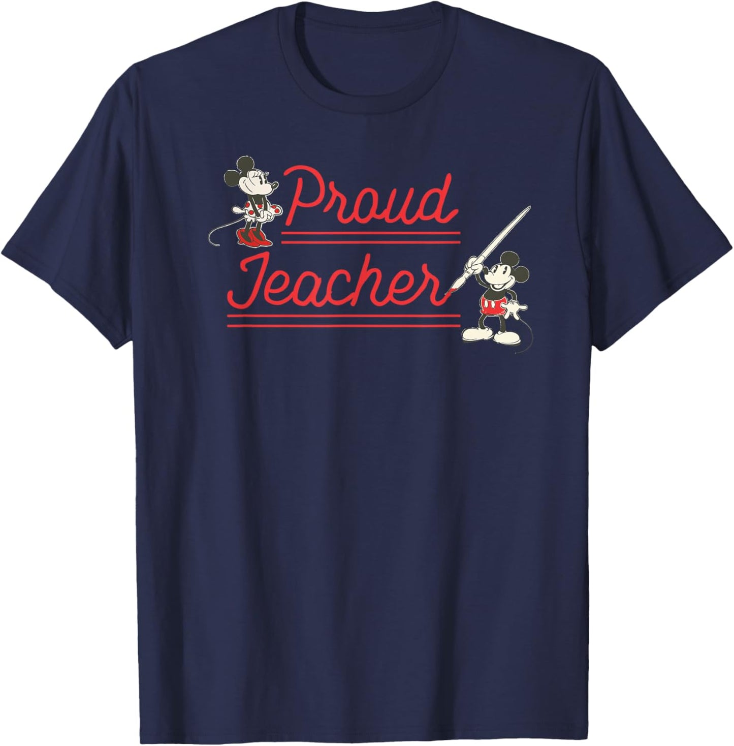 Disney Classic Mickey and Minnie Mouse Proud Teacher Retro T-Shirt - T-Shirt | Navy