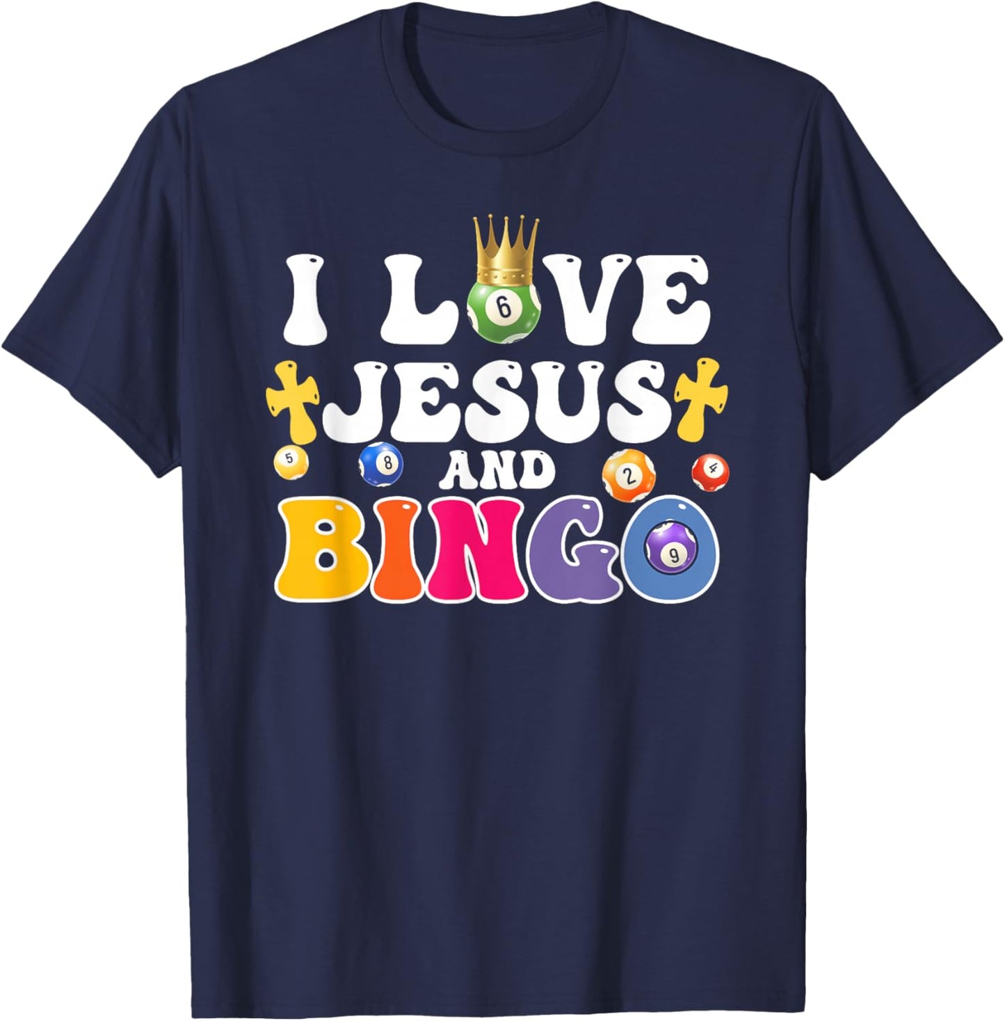 I Love Jesus And Bingo Christian Cross Board Games T-Shirt - T-Shirt | Navy