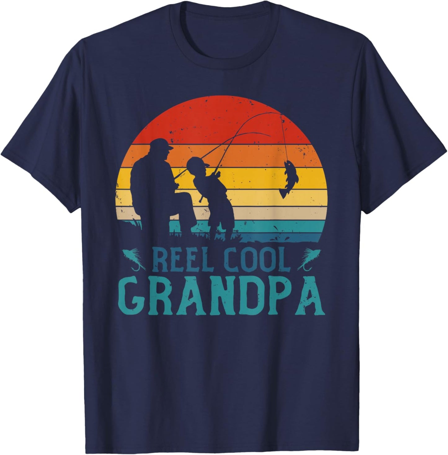Vintage Fishing Reel Cool Grandpa Fisherman Father's Day T-Shirt - T-Shirt | Navy