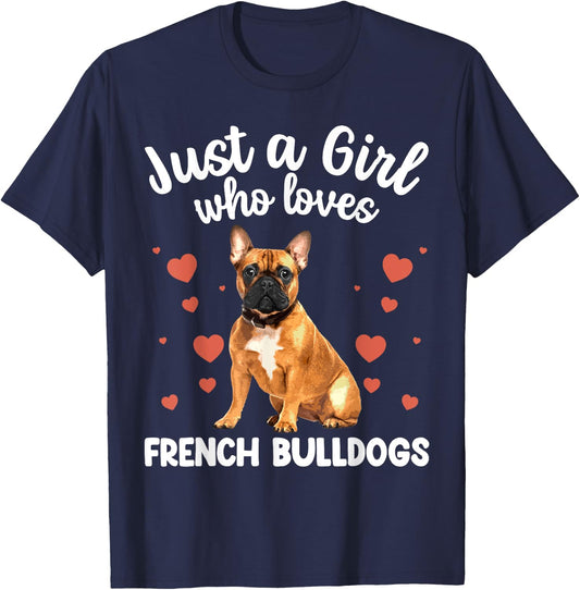 Funny French Bulldog Art Girls Frenchie Bulldog T-Shirt - T-Shirt | Navy
