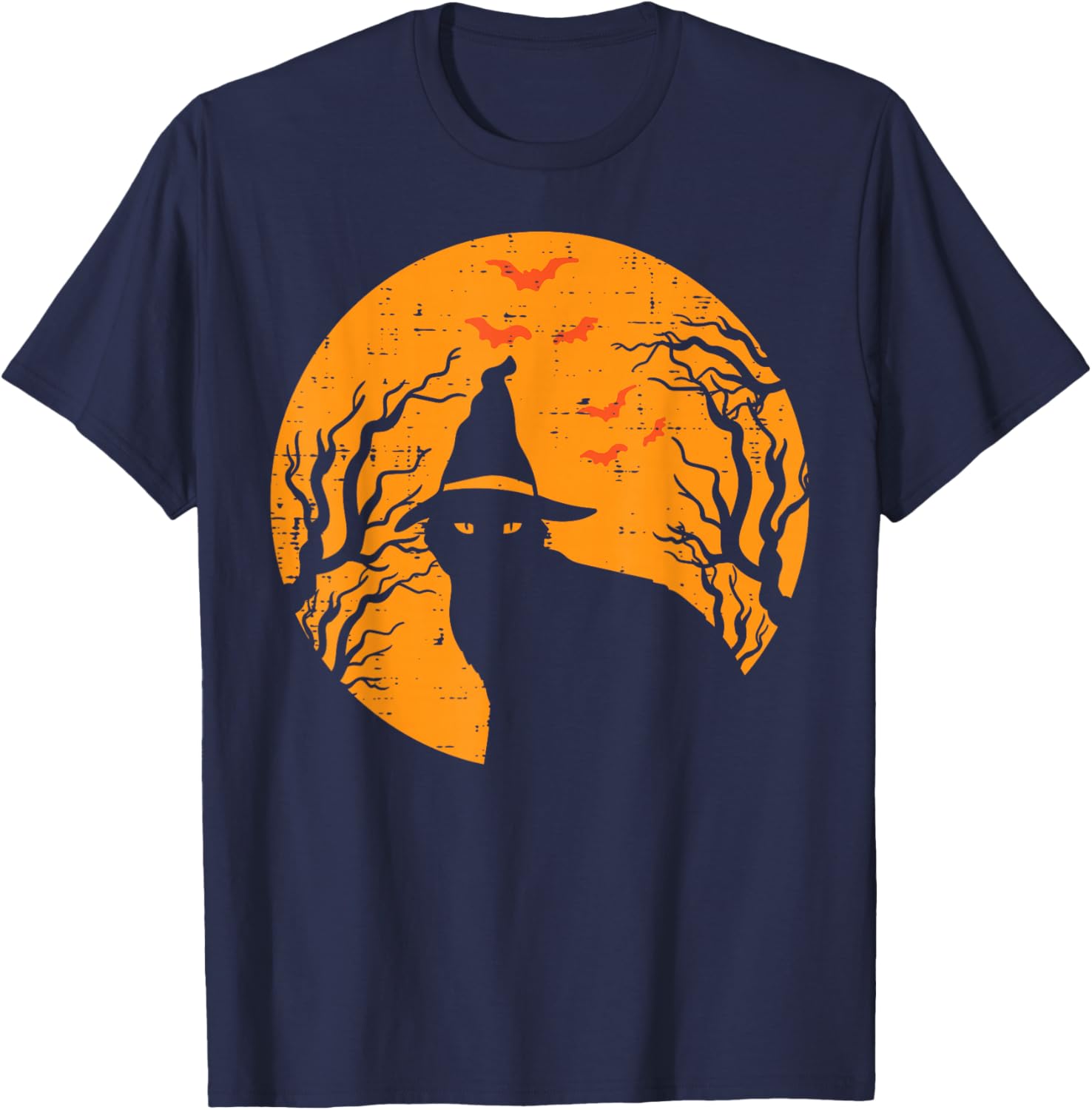 Black Cat WItch Full Moon Vintage Halloween Men Women Kids T-Shirt - T-Shirt | Navy