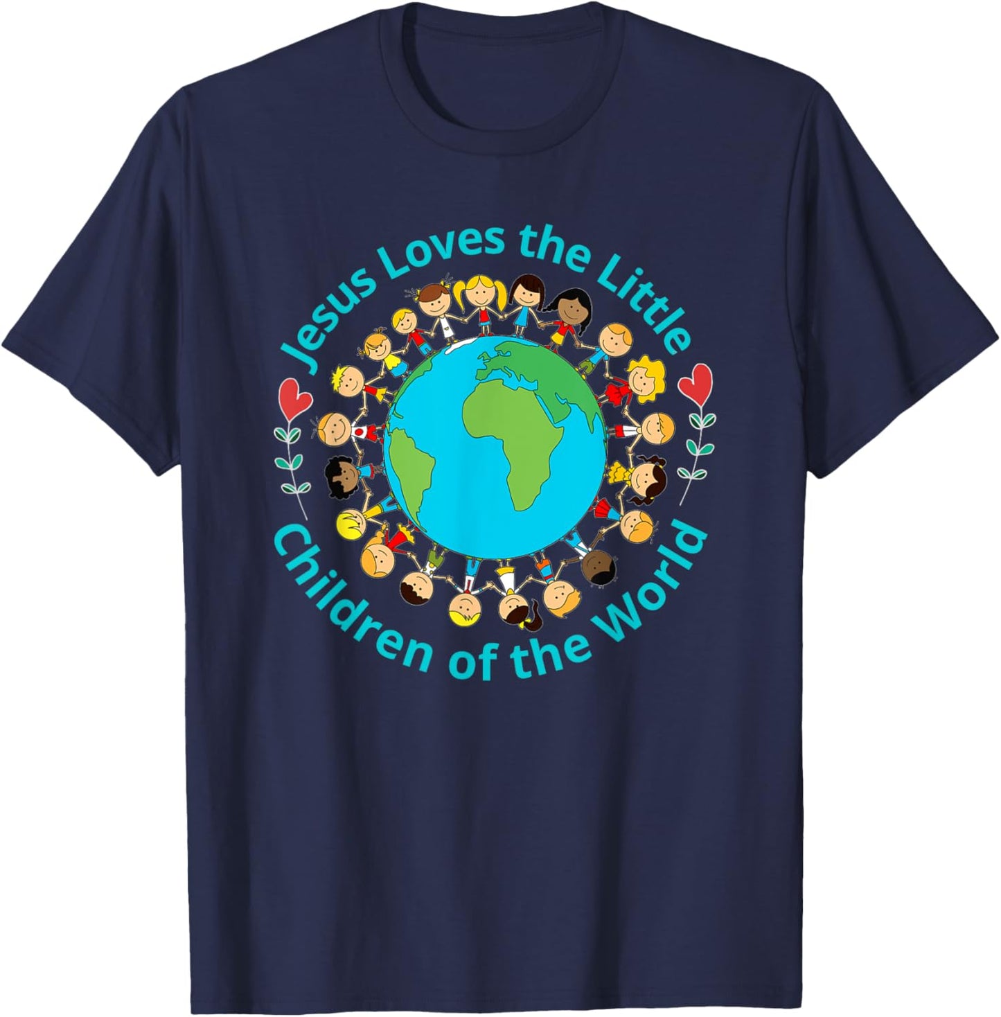 Jesus Loves Children Of World Christian Mother Teacher Kids T-Shirt - T-Shirt | Navy