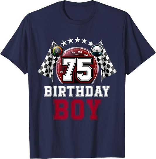 Race Car 75th Birthday Racing Car Celebration 75 Year Old T-Shirt - T-Shirt | Navy
