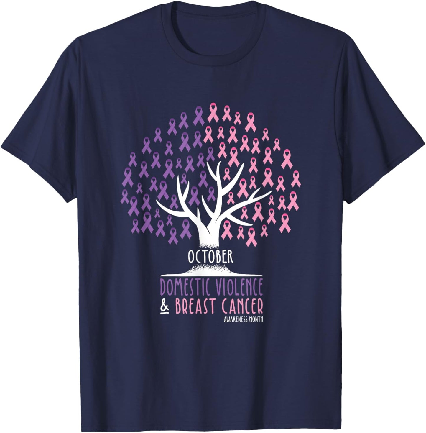 Ribbon Tree - Breast Cancer and Domestic Violence Awareness T-Shirt - T-Shirt | Navy