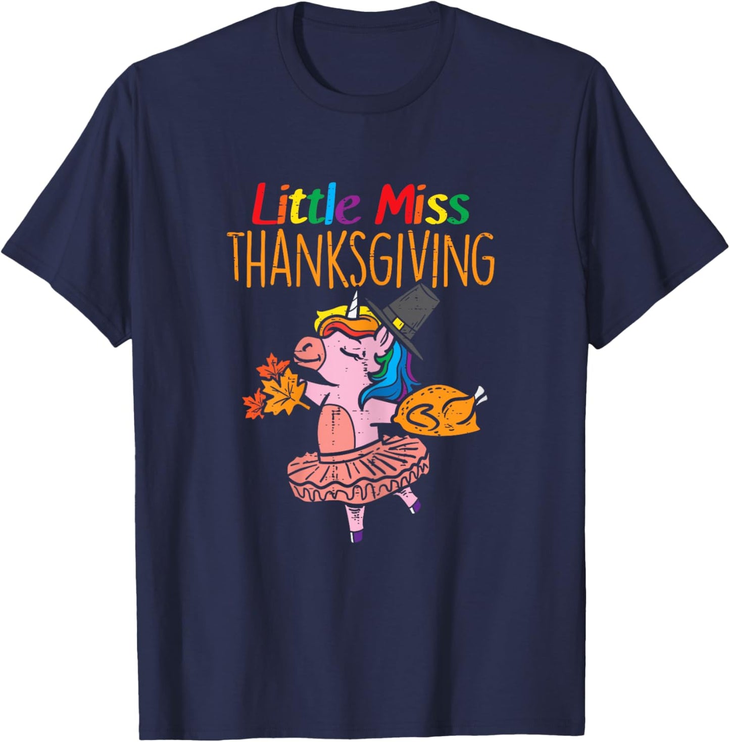 Unicorn Little Miss Thanksgiving Cute Toddler Kids Girls T-Shirt - T-Shirt | Navy