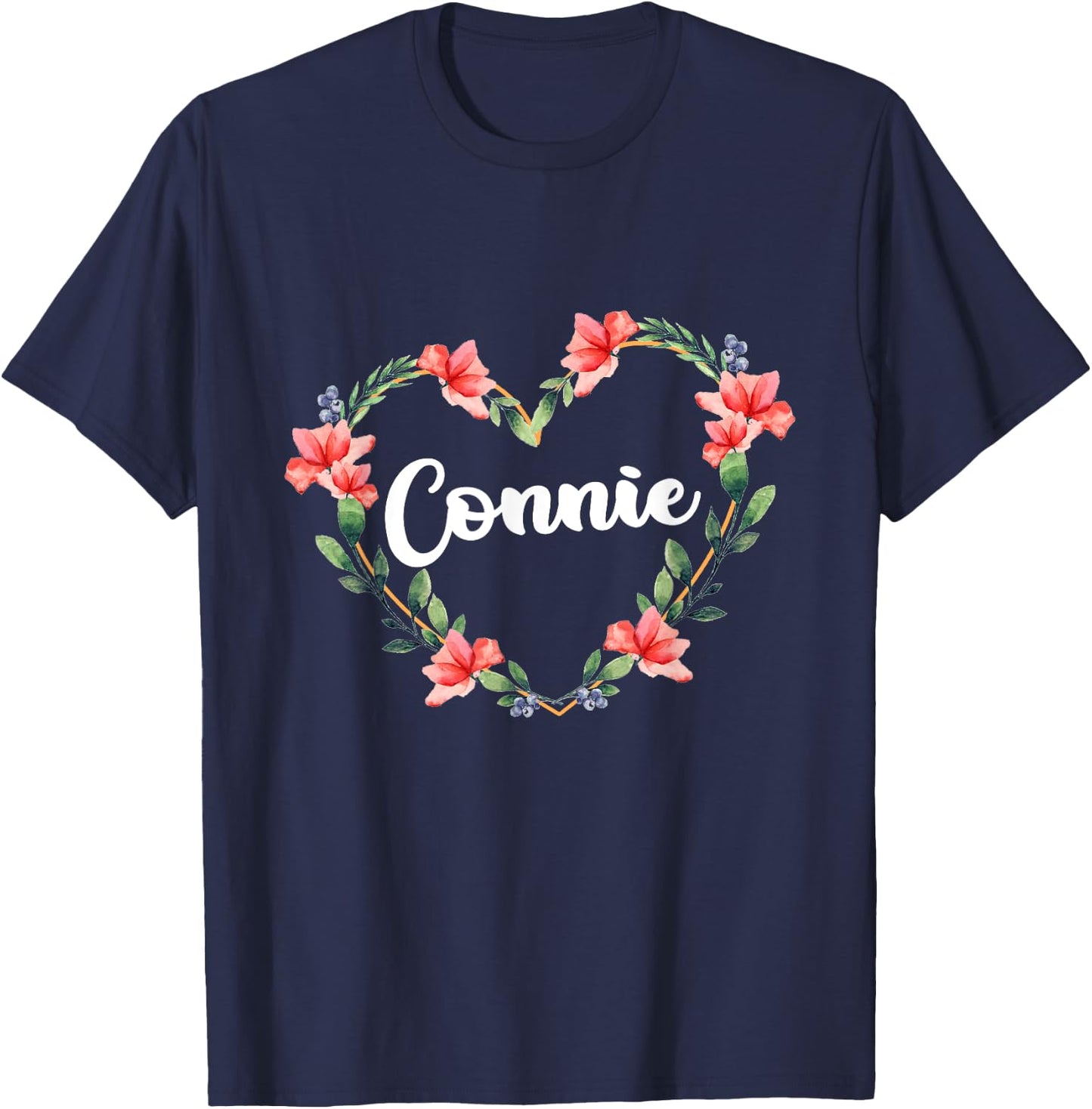 Connie Flower Heart Personalized Name Connie T-Shirt - T-Shirt | Navy