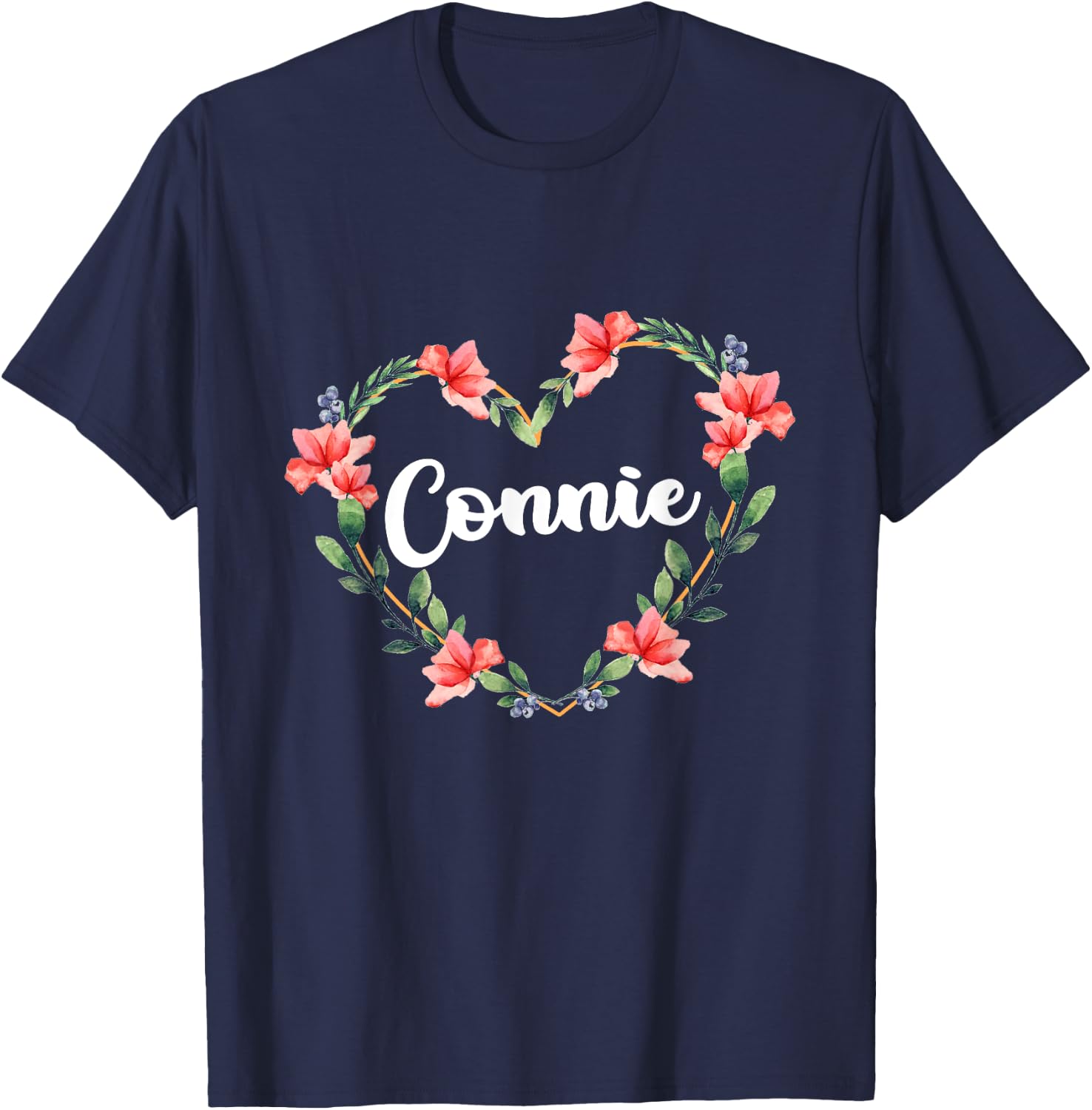 Connie Flower Heart Personalized Name Connie T-Shirt - T-Shirt | Navy