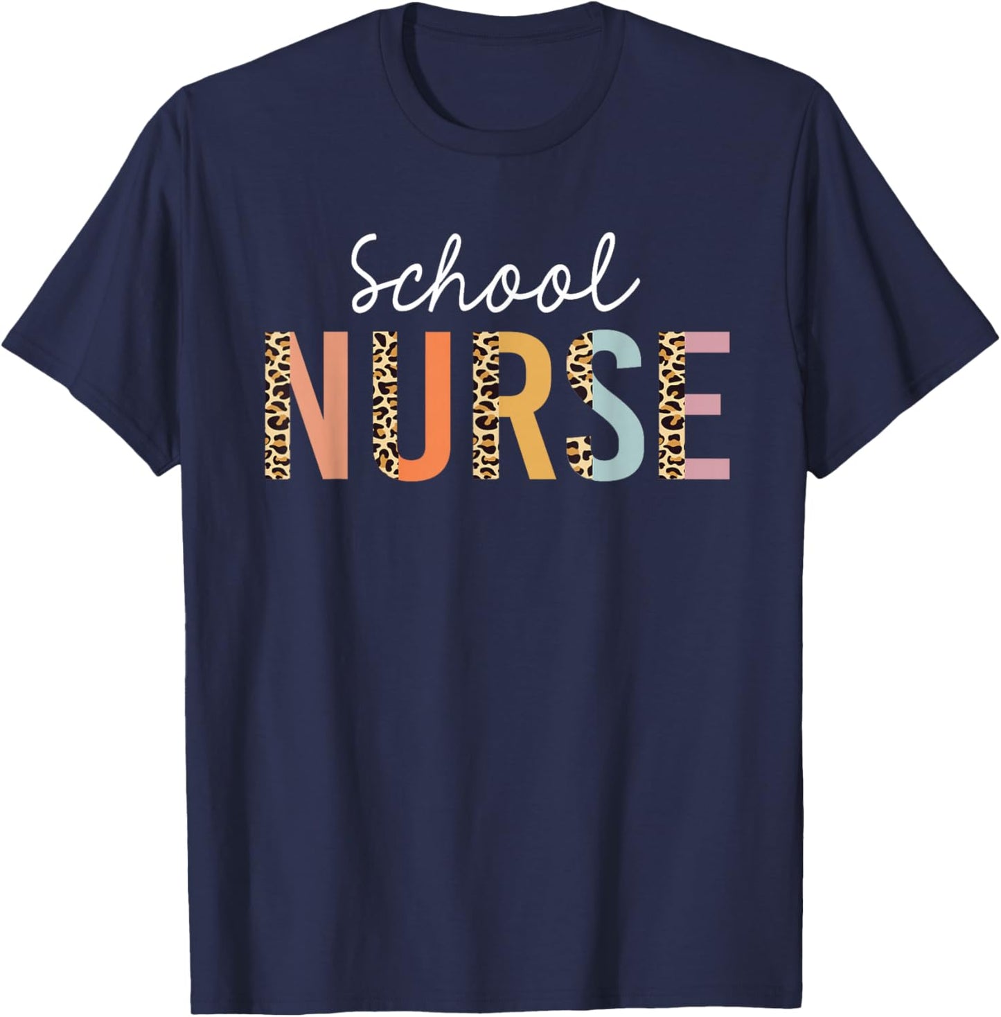 School Nurse Leopard Print Nursing Back to School Women Cute T-Shirt - T-Shirt | Navy